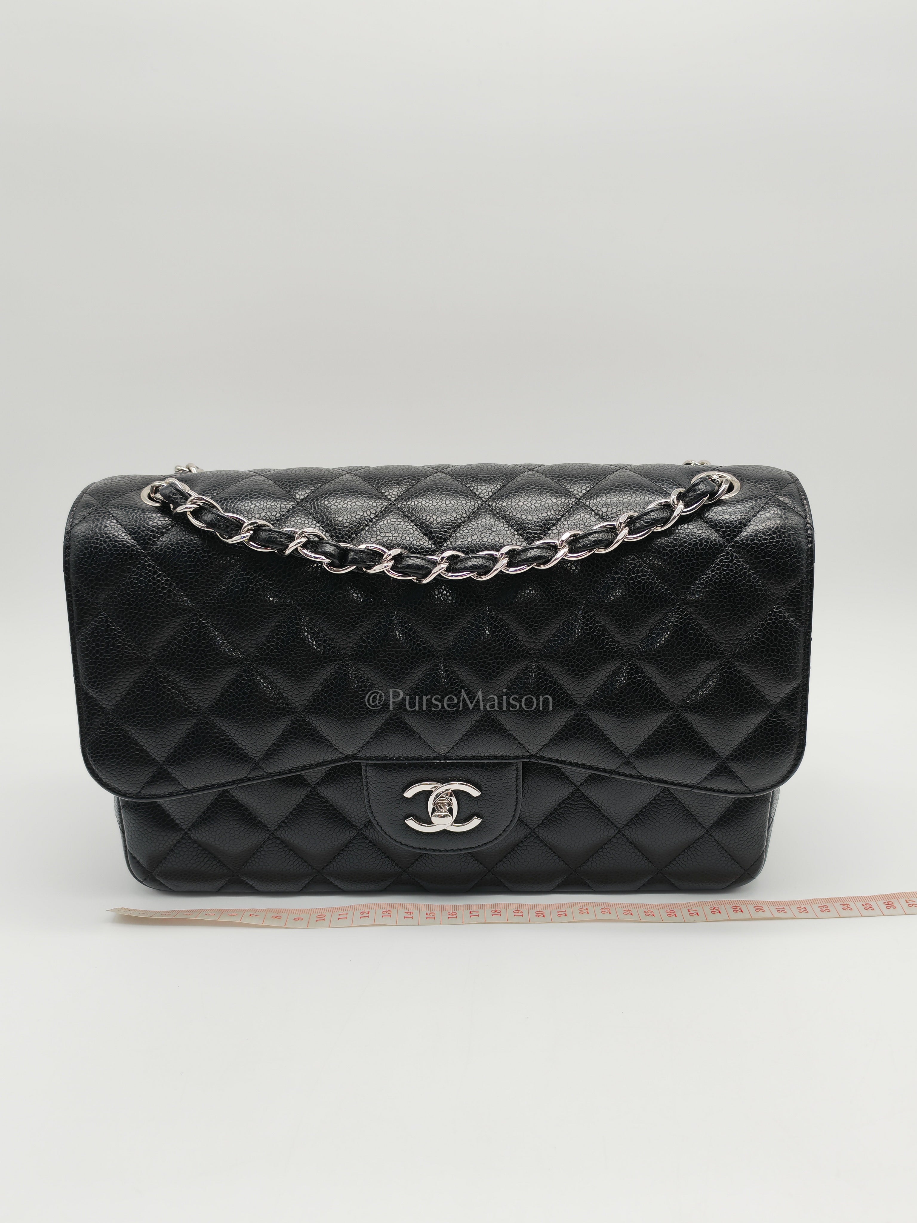 Classic Double Flap Jumbo Black Caviar Leather in Silver Hardware (Series 26) | Purse Maison Luxury Bags Shop