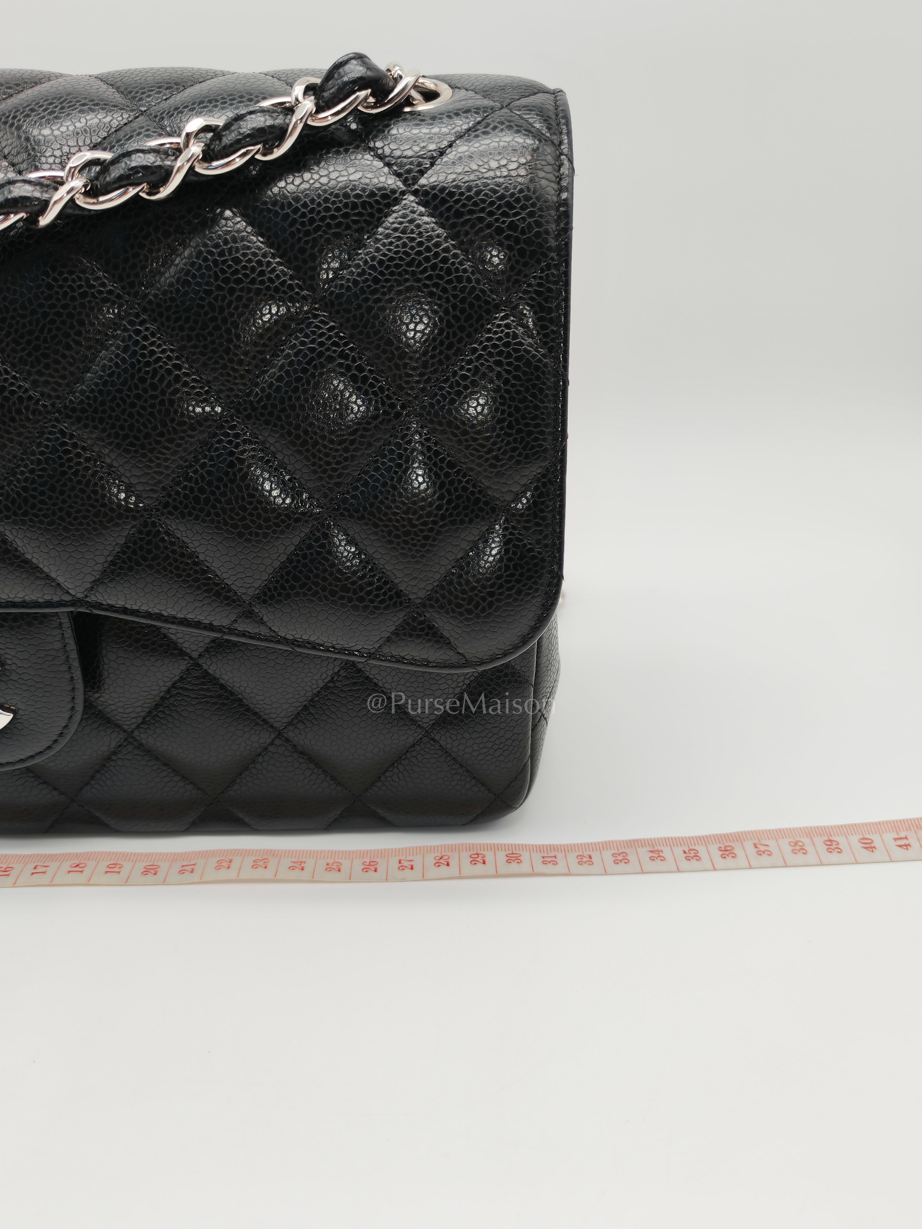 Classic Double Flap Jumbo Black Caviar Leather in Silver Hardware (Series 26) | Purse Maison Luxury Bags Shop