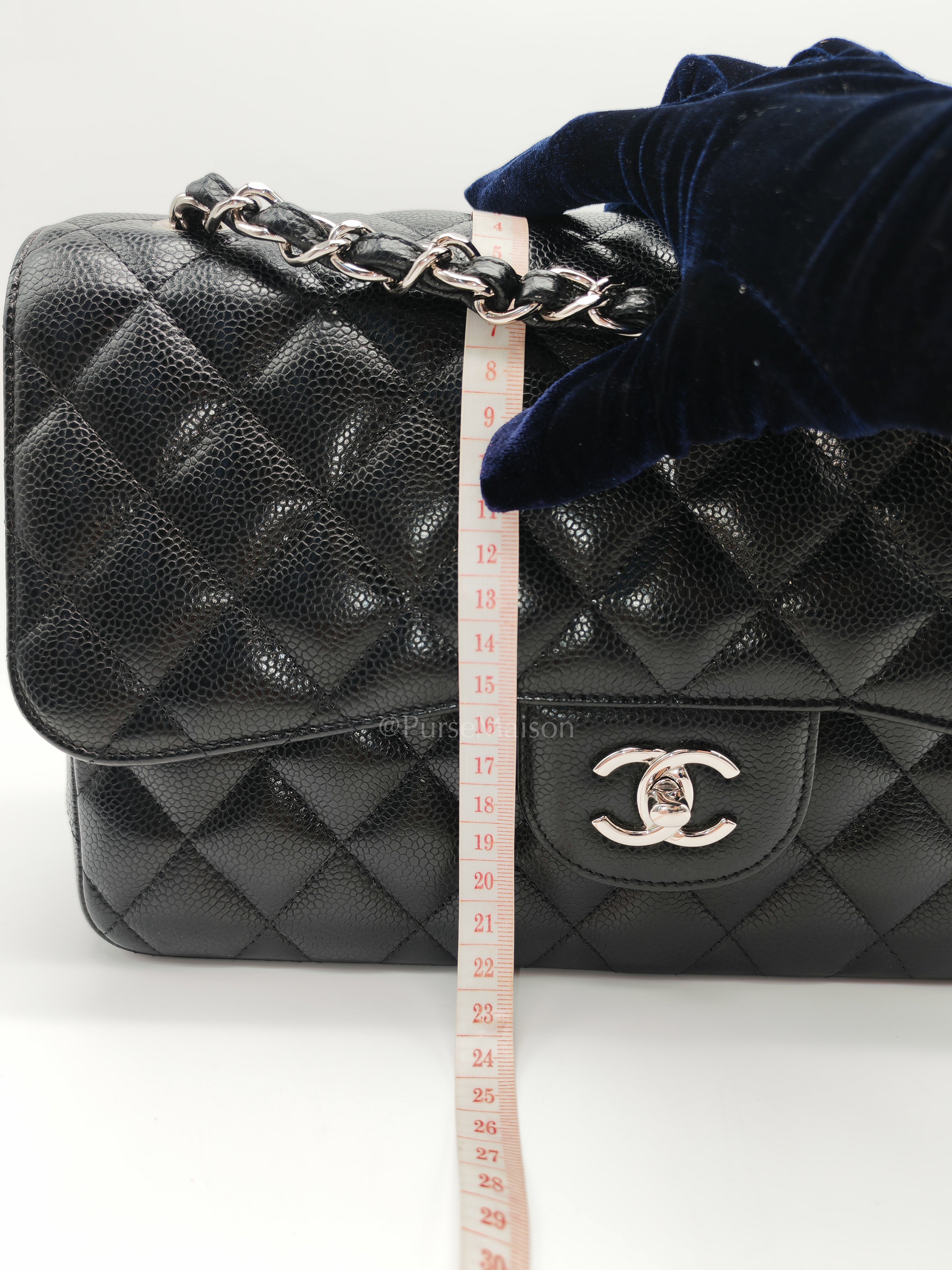 Classic Double Flap Jumbo Black Caviar Leather in Silver Hardware (Series 26) | Purse Maison Luxury Bags Shop