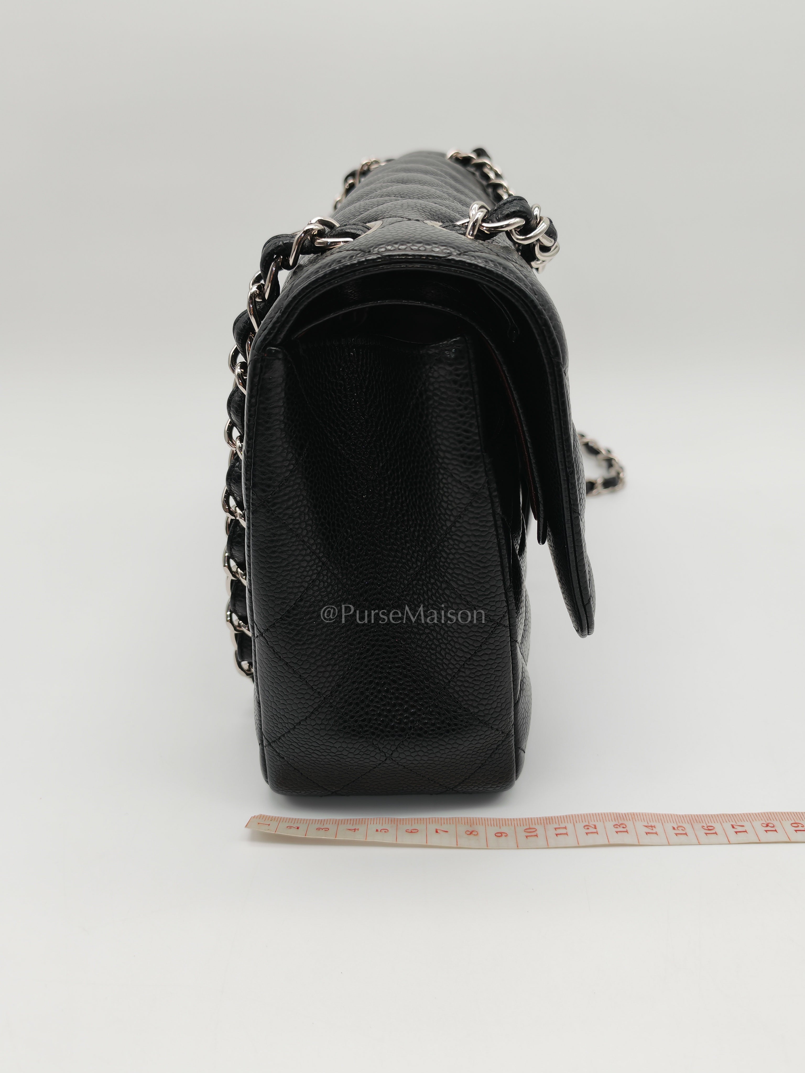 Classic Double Flap Jumbo Black Caviar Leather in Silver Hardware (Series 26) | Purse Maison Luxury Bags Shop