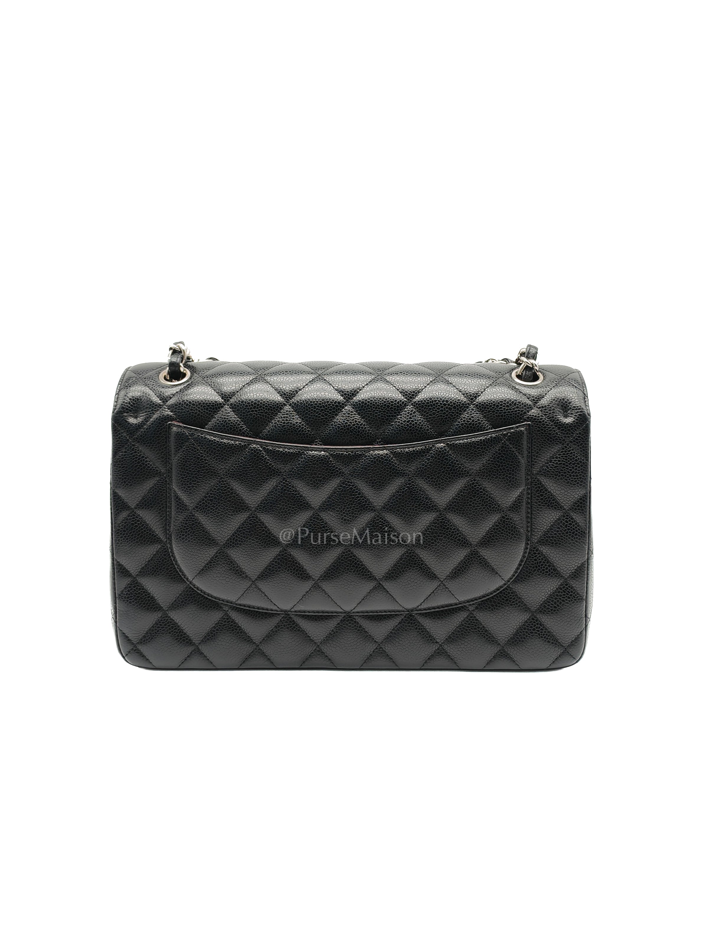 Classic Double Flap Jumbo Black Caviar Leather in Silver Hardware (Series 26) | Purse Maison Luxury Bags Shop