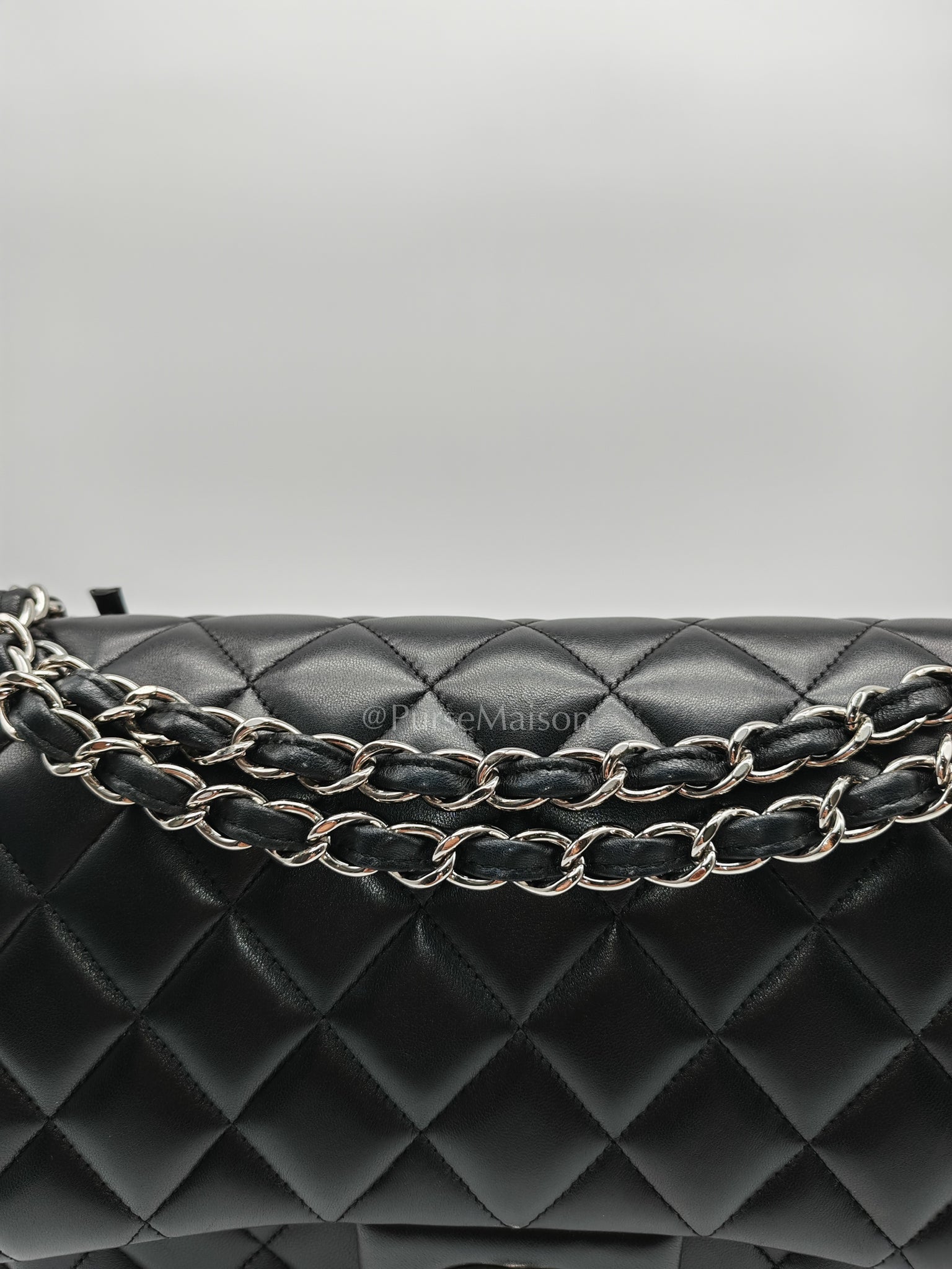 Classic Double Flap Jumbo Black Lambskin Leather in Silver Hardware (Series 15) | Purse Maison Luxury Bags Shop