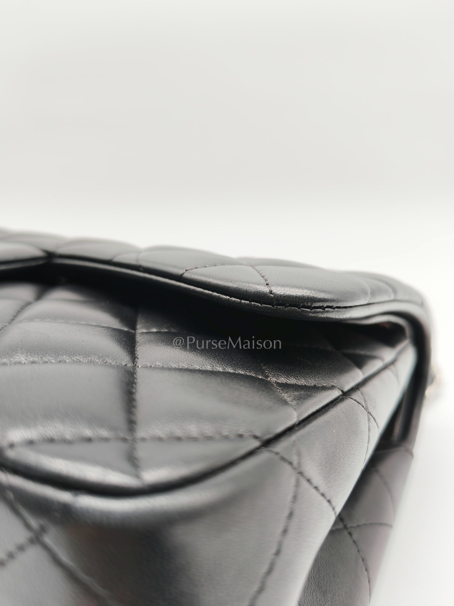Classic Double Flap Jumbo Black Lambskin Leather in Silver Hardware (Series 15) | Purse Maison Luxury Bags Shop