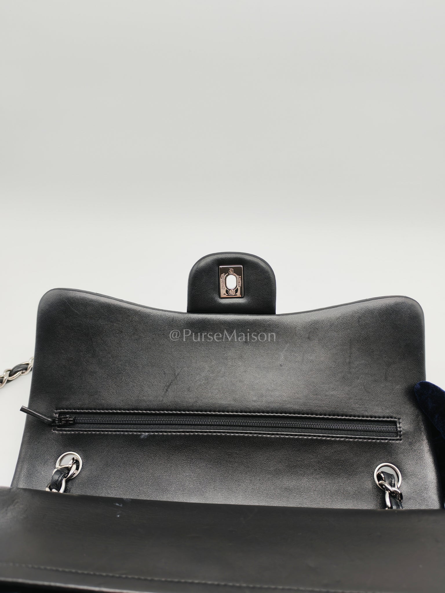 Classic Double Flap Jumbo Black Lambskin Leather in Silver Hardware (Series 15) | Purse Maison Luxury Bags Shop