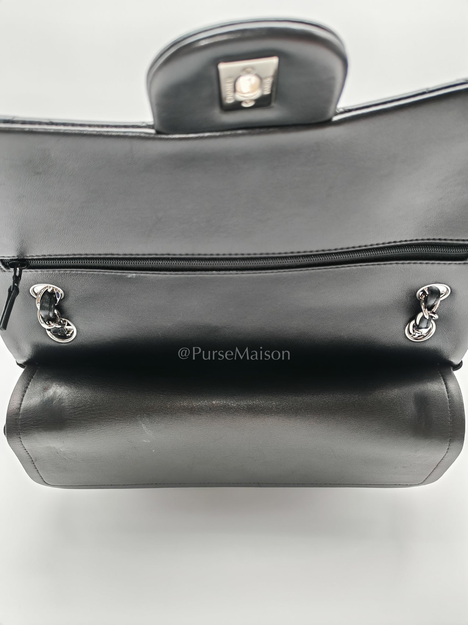 Classic Double Flap Jumbo Black Lambskin Leather in Silver Hardware (Series 15) | Purse Maison Luxury Bags Shop