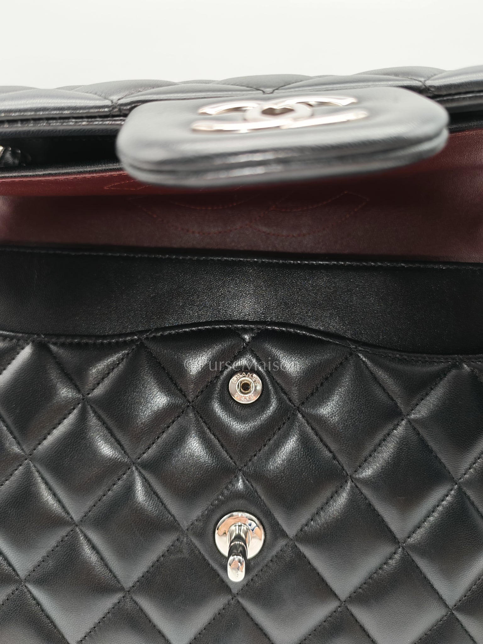 Classic Double Flap Jumbo Black Lambskin Leather in Silver Hardware (Series 15) | Purse Maison Luxury Bags Shop
