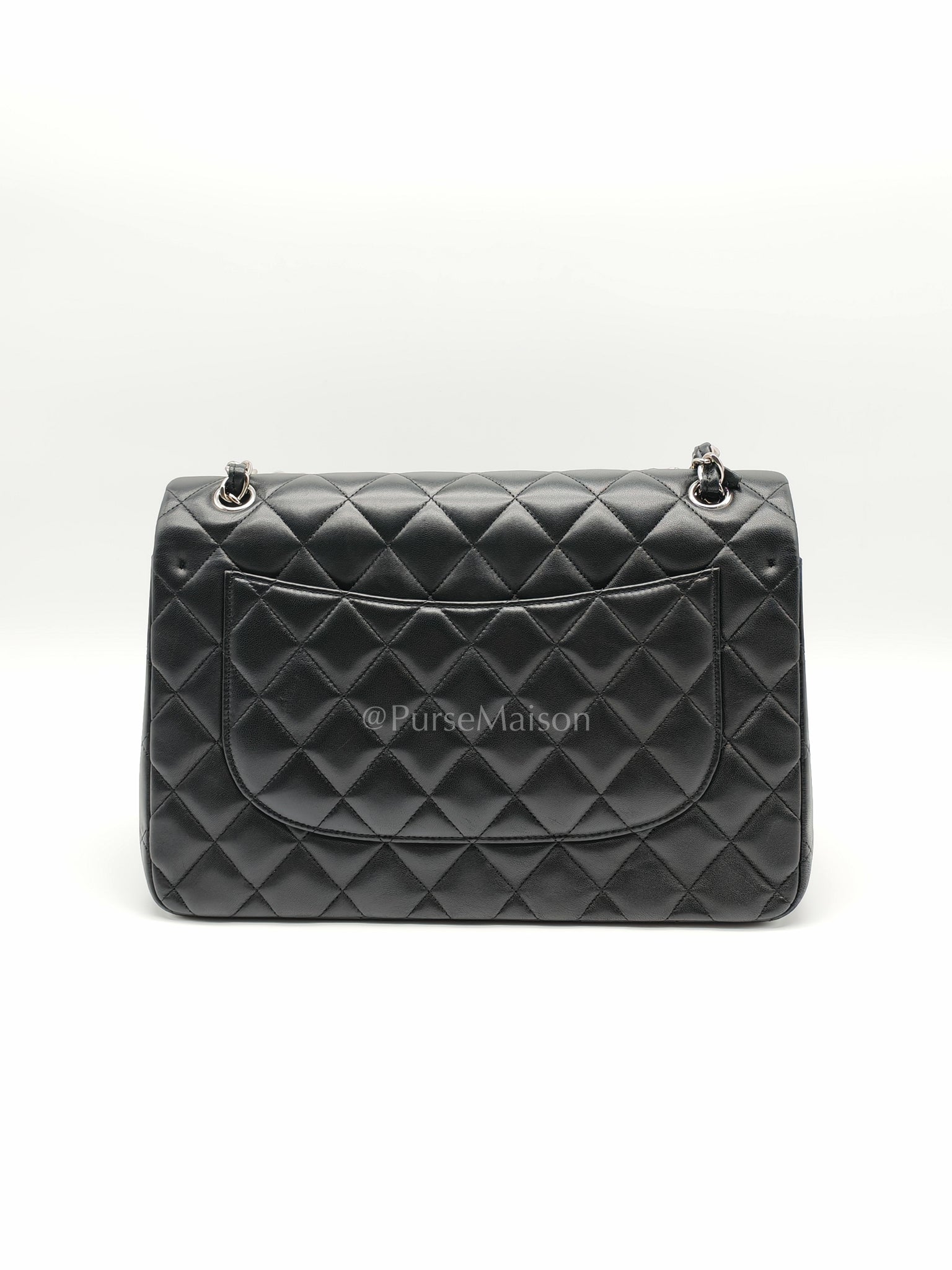 Classic Double Flap Jumbo Black Lambskin Leather in Silver Hardware (Series 15) | Purse Maison Luxury Bags Shop