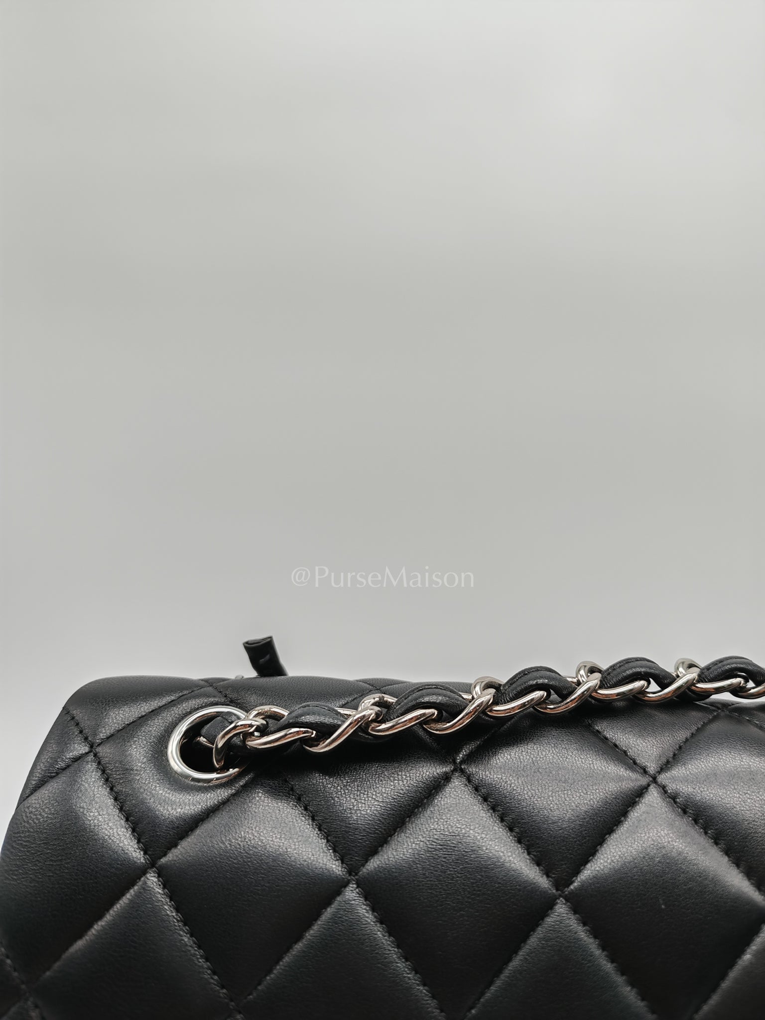 Classic Double Flap Jumbo Black Lambskin Leather in Silver Hardware (Series 15) | Purse Maison Luxury Bags Shop
