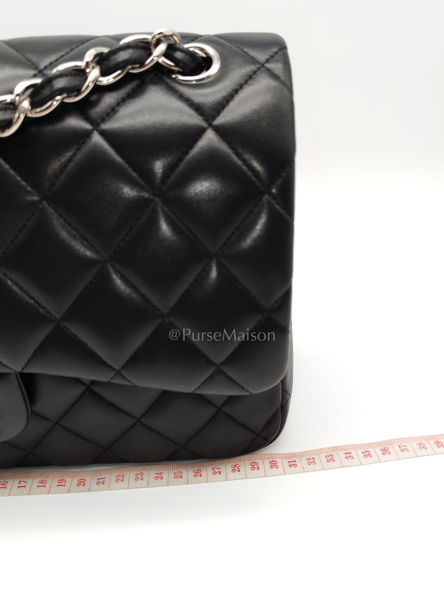 Classic Double Flap Jumbo Black Lambskin Leather in Silver Hardware (Series 15) | Purse Maison Luxury Bags Shop