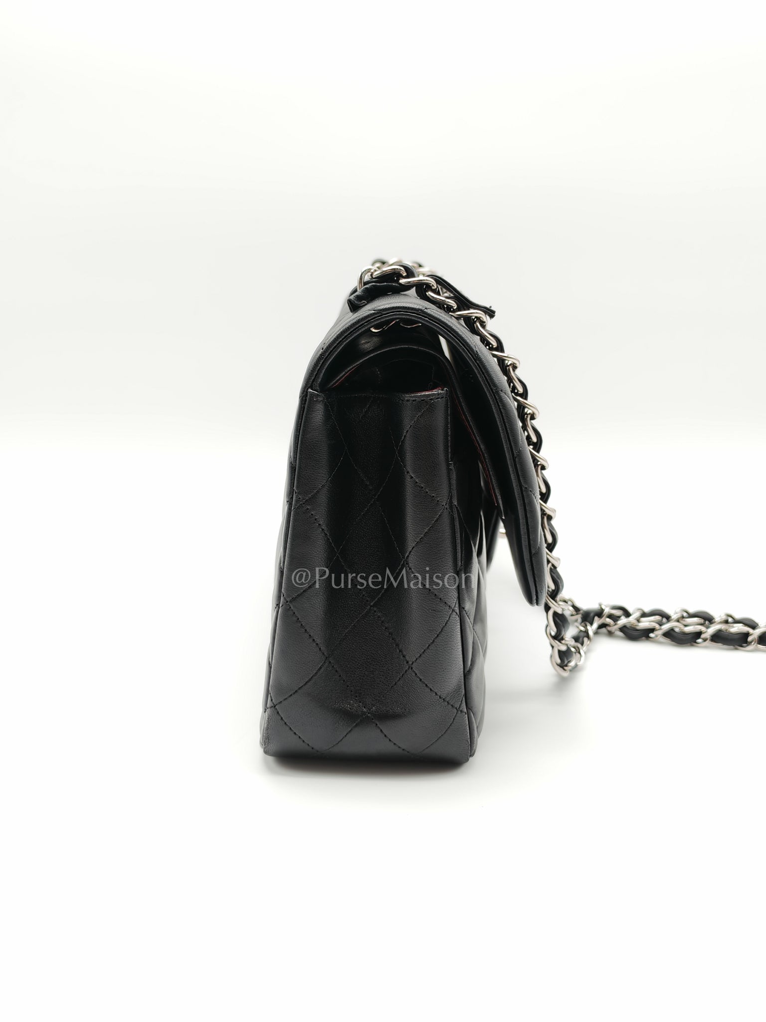 Classic Double Flap Jumbo Black Lambskin Leather in Silver Hardware (Series 15) | Purse Maison Luxury Bags Shop