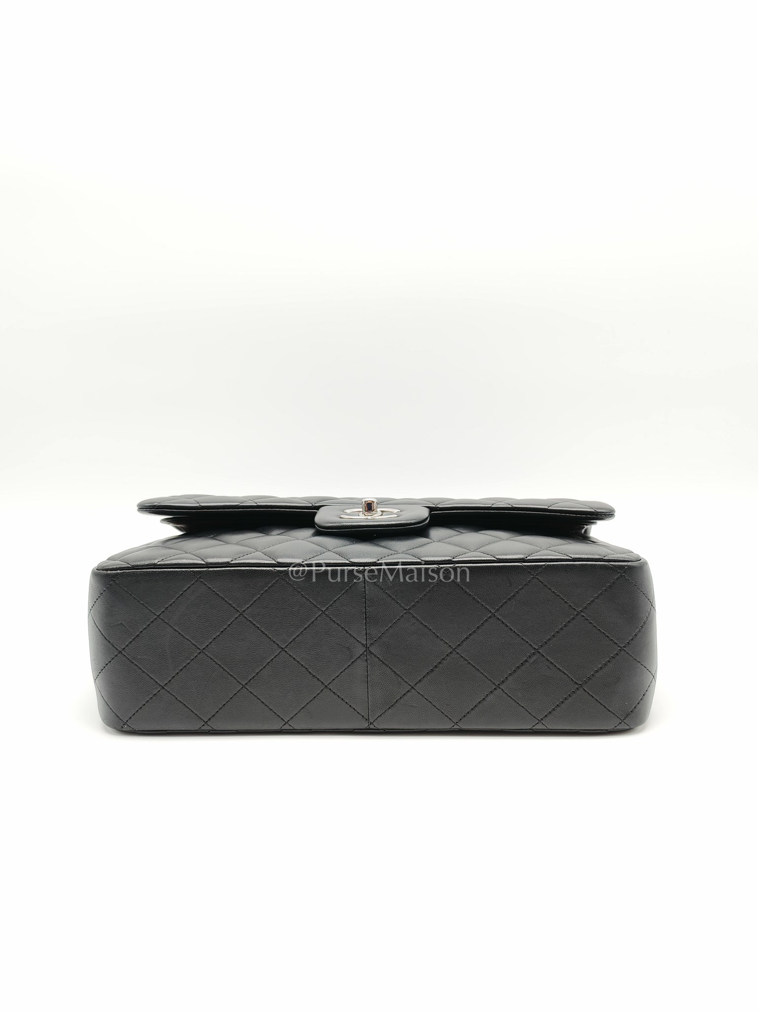 Classic Double Flap Jumbo Black Lambskin Leather in Silver Hardware (Series 15) | Purse Maison Luxury Bags Shop