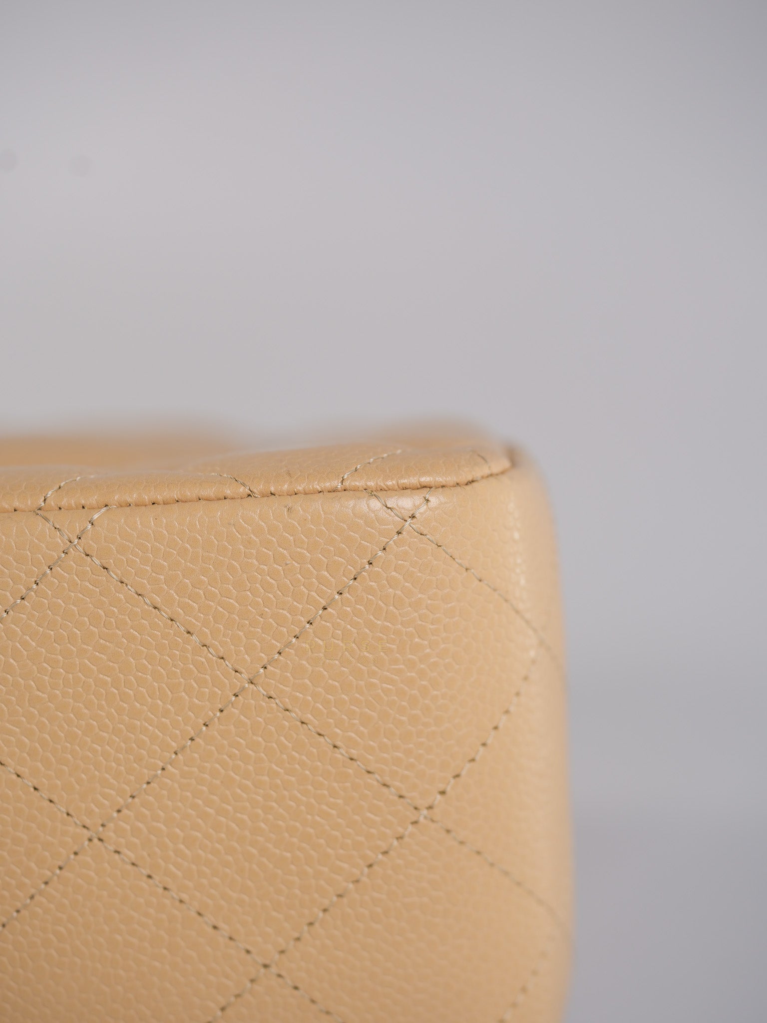 Classic Double Flap Jumbo in Beige Caviar Leather & Gold Hardware (Series 14) | Purse Maison Luxury Bags Shop