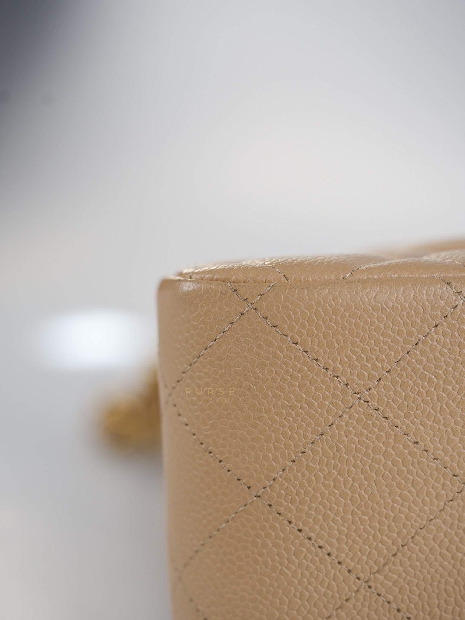 Classic Double Flap Jumbo in Beige Caviar Leather & Gold Hardware (Series 14) | Purse Maison Luxury Bags Shop