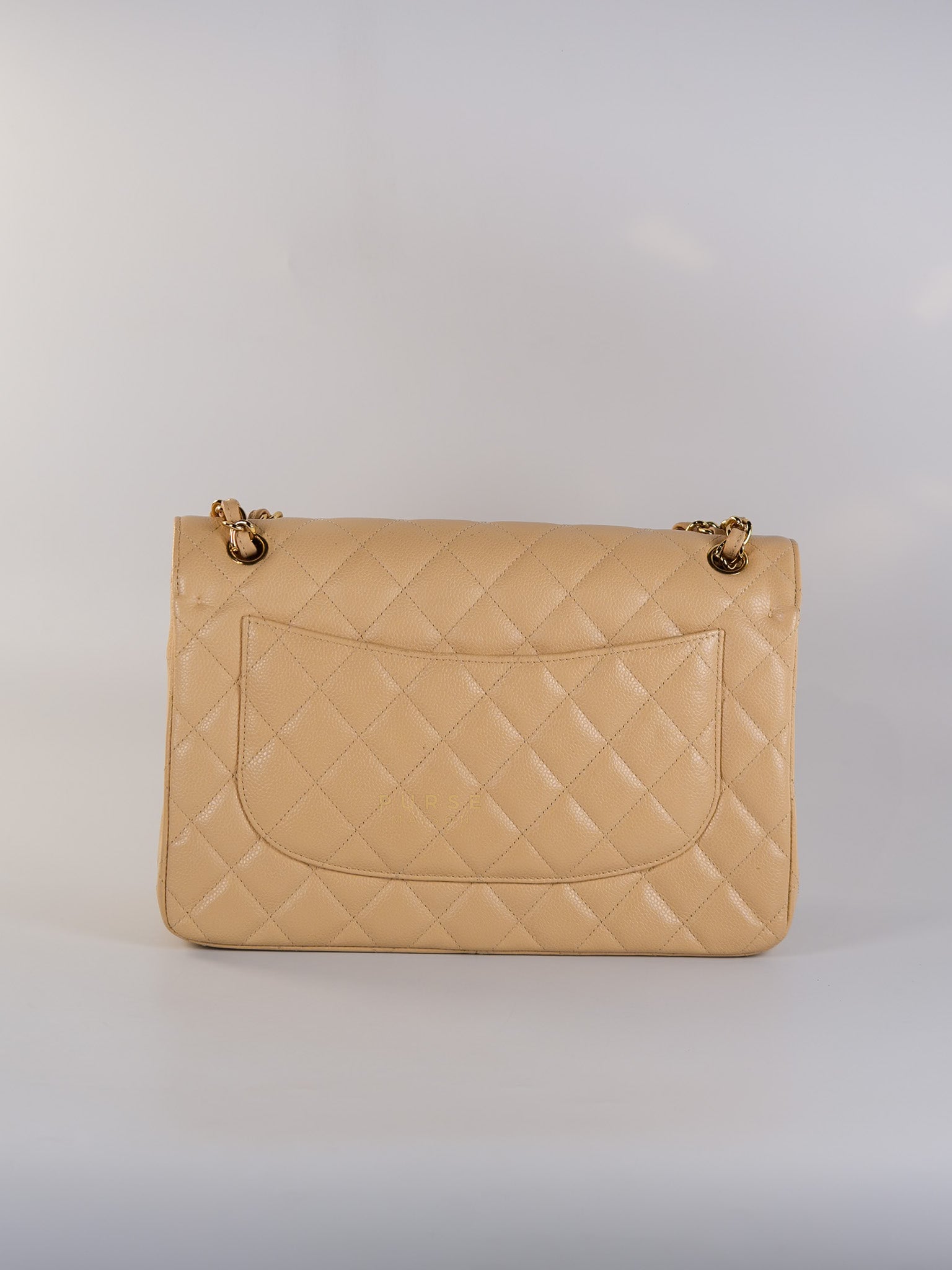 Classic Double Flap Jumbo in Beige Caviar Leather & Gold Hardware (Series 14) | Purse Maison Luxury Bags Shop