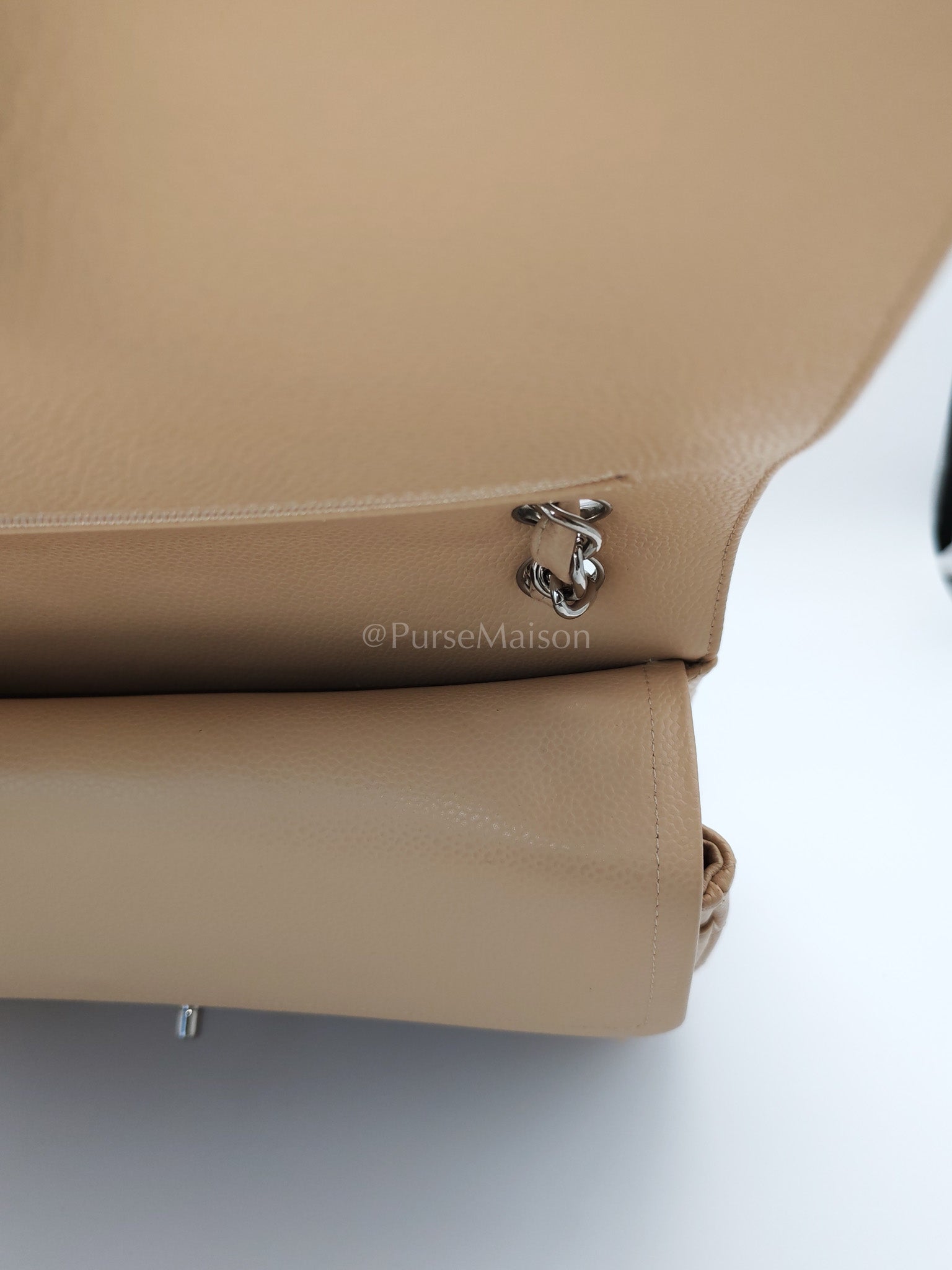 Classic Double Flap Jumbo in Beige Quilted Caviar Leather and Silver Hardware Series 14 | Purse Maison Luxury Bags Shop