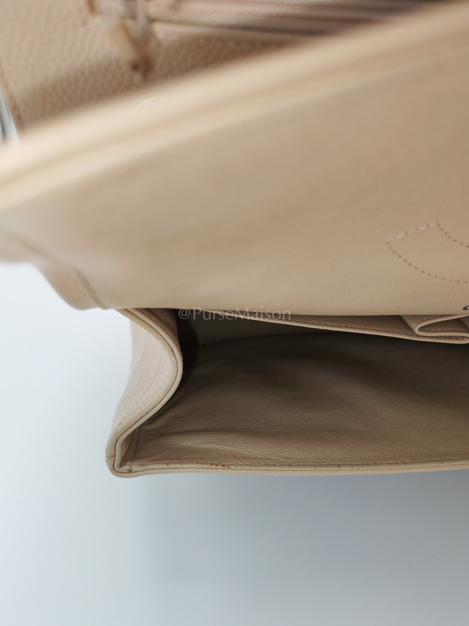 Classic Double Flap Jumbo in Beige Quilted Caviar Leather and Silver Hardware Series 14 | Purse Maison Luxury Bags Shop