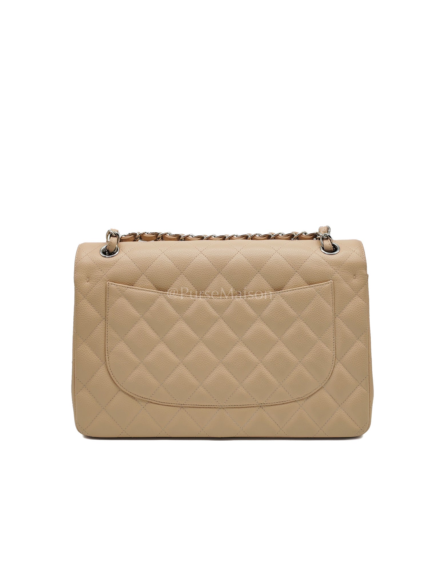 Classic Double Flap Jumbo in Beige Quilted Caviar Leather and Silver Hardware Series 14 | Purse Maison Luxury Bags Shop