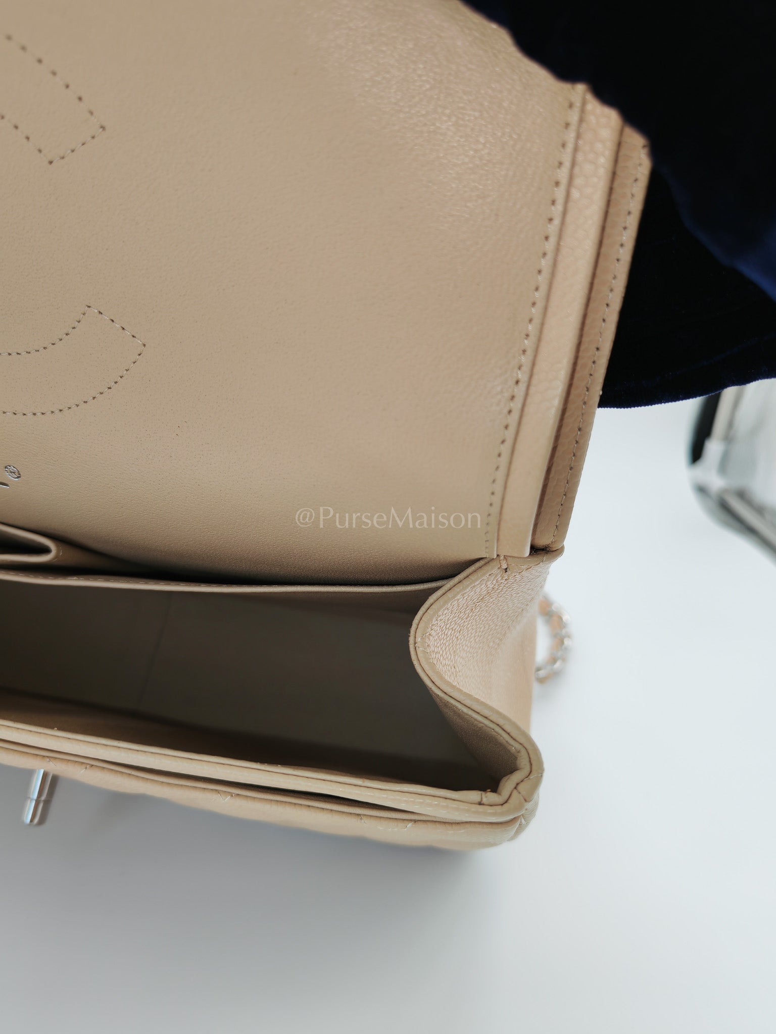 Classic Double Flap Jumbo in Beige Quilted Caviar Leather and Silver Hardware Series 14 | Purse Maison Luxury Bags Shop