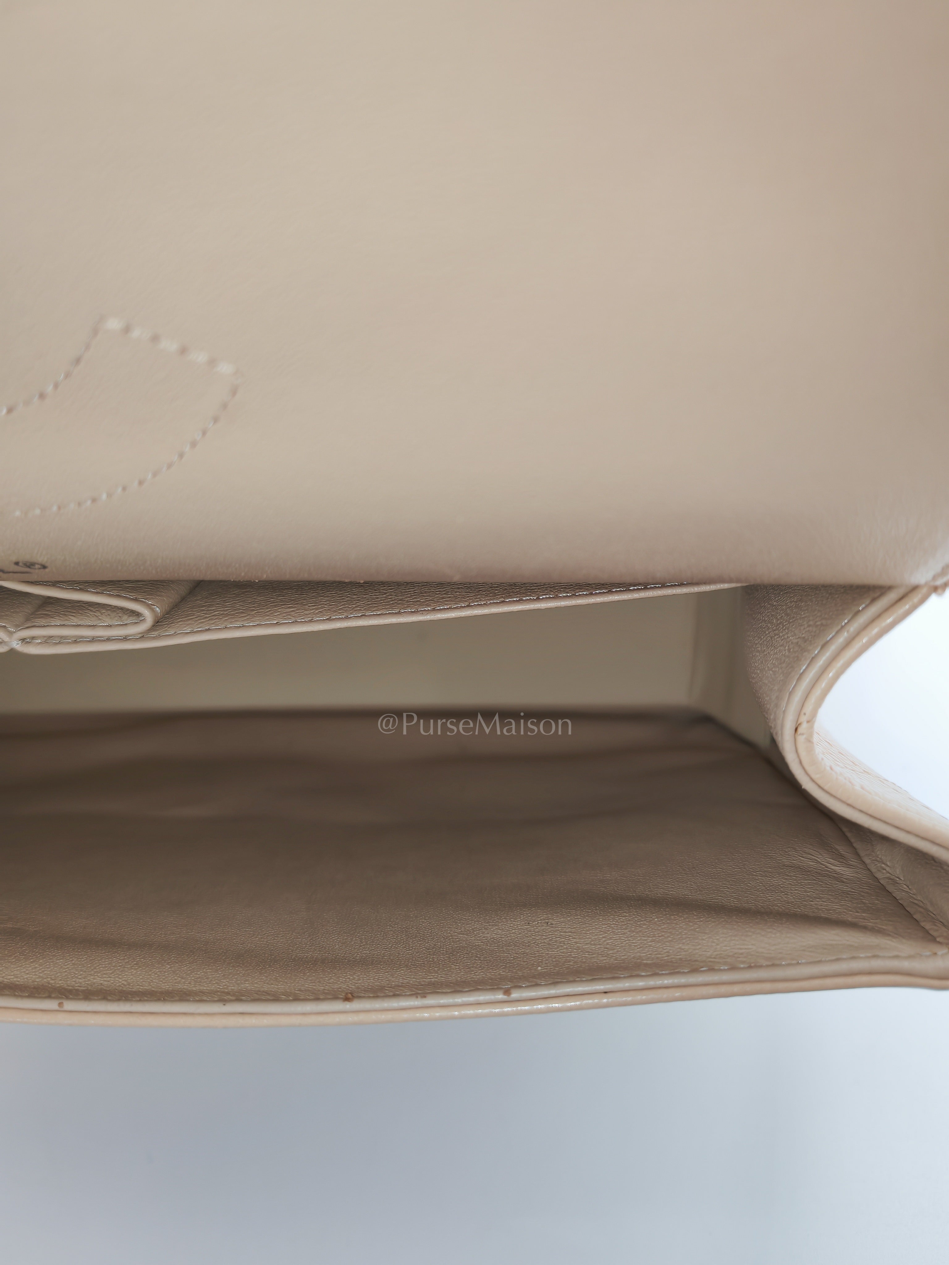 Classic Double Flap Jumbo in Beige Quilted Caviar Leather & Silver Hardware Series 14 | Purse Maison Luxury Bags Shop