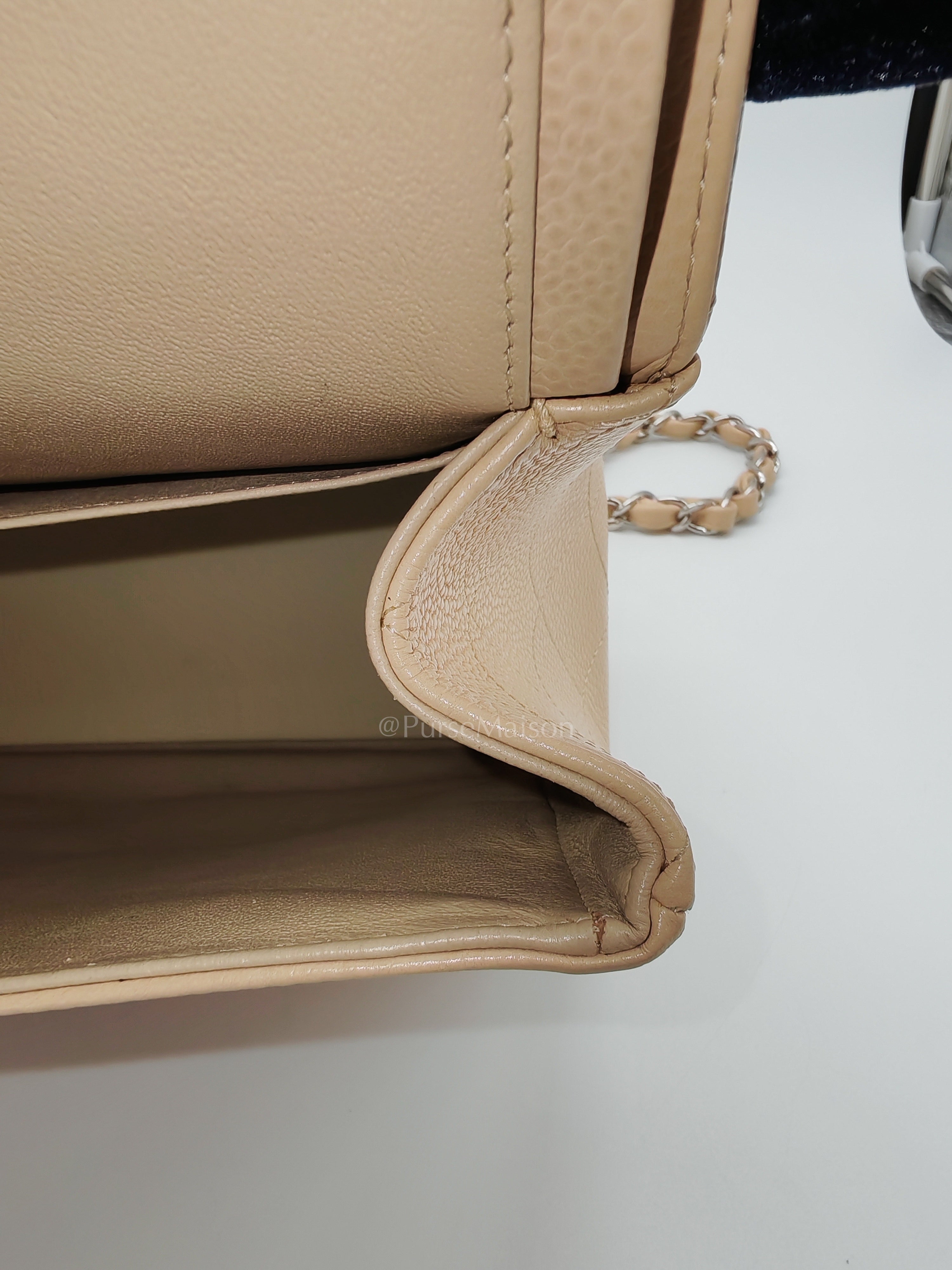 Classic Double Flap Jumbo in Beige Quilted Caviar Leather & Silver Hardware Series 14 | Purse Maison Luxury Bags Shop