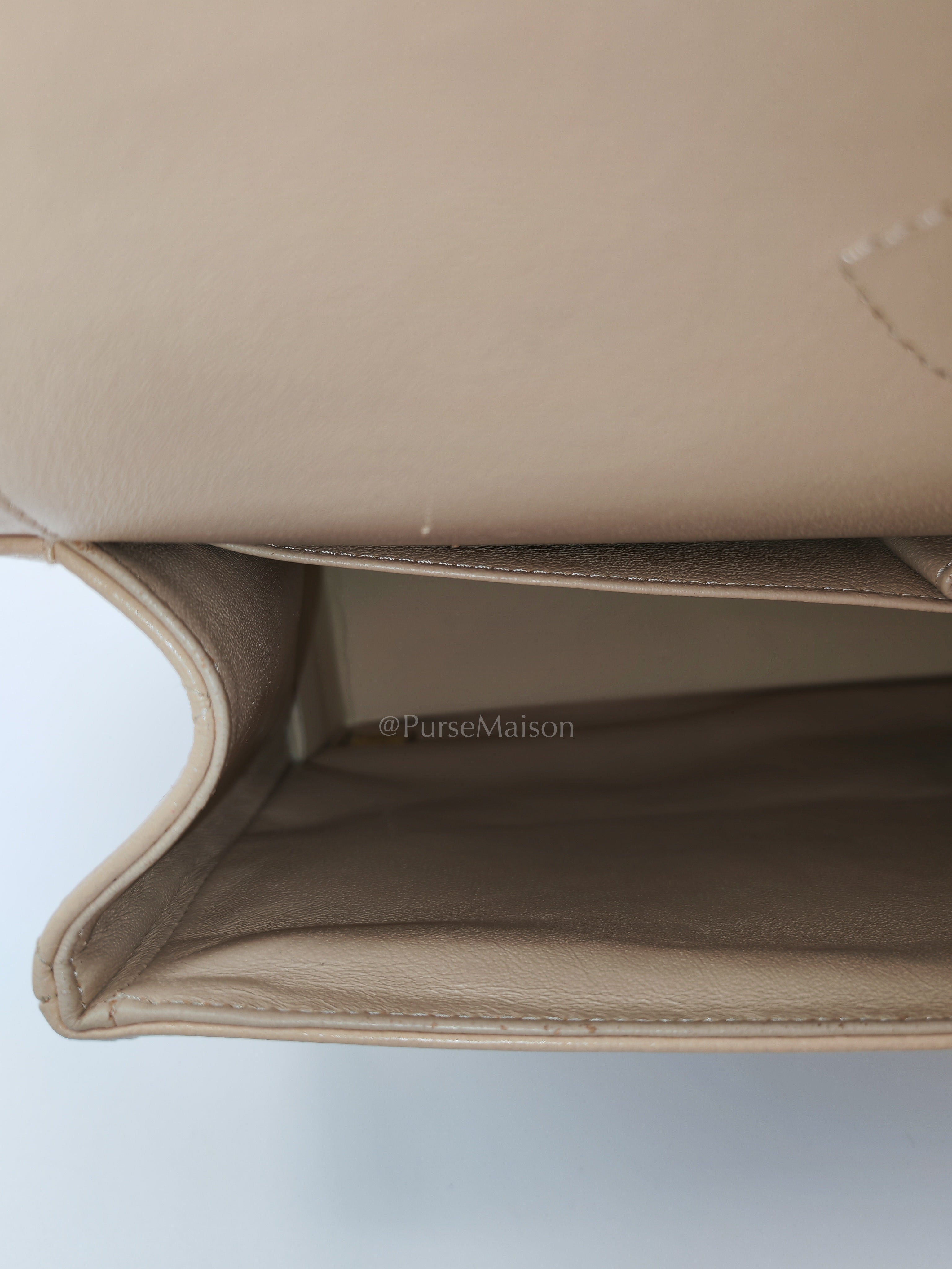 Classic Double Flap Jumbo in Beige Quilted Caviar Leather & Silver Hardware Series 14 | Purse Maison Luxury Bags Shop