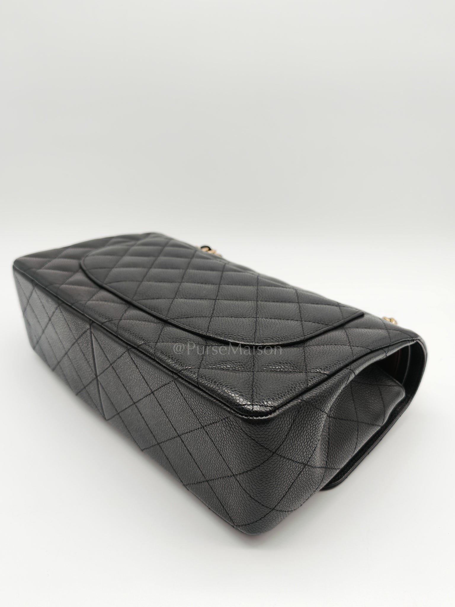 Classic Double Flap Jumbo in Black Caviar Leather and Gold Hardware Series 14 | Purse Maison Luxury Bags Shop