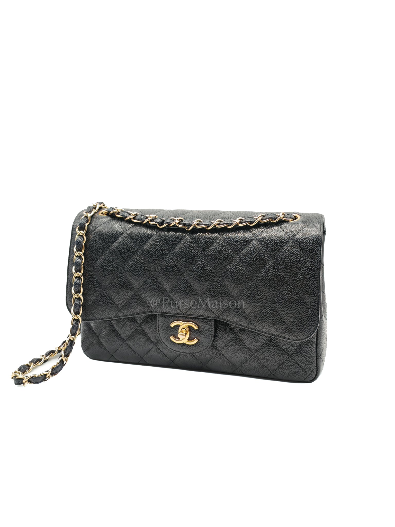 Classic Double Flap Jumbo in Black Caviar Leather and Gold Hardware Series 14 | Purse Maison Luxury Bags Shop