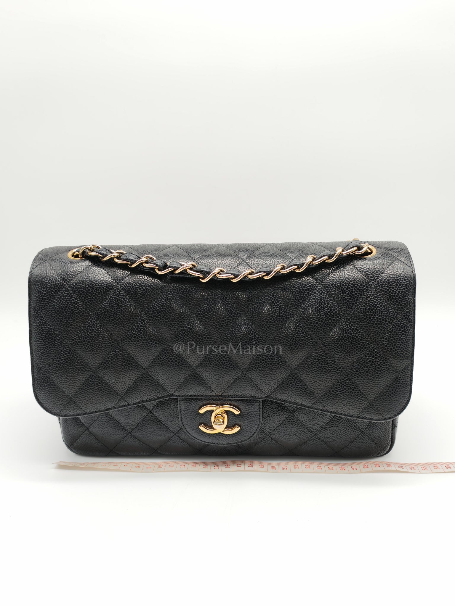 Classic Double Flap Jumbo in Black Caviar Leather and Gold Hardware Series 14 | Purse Maison Luxury Bags Shop