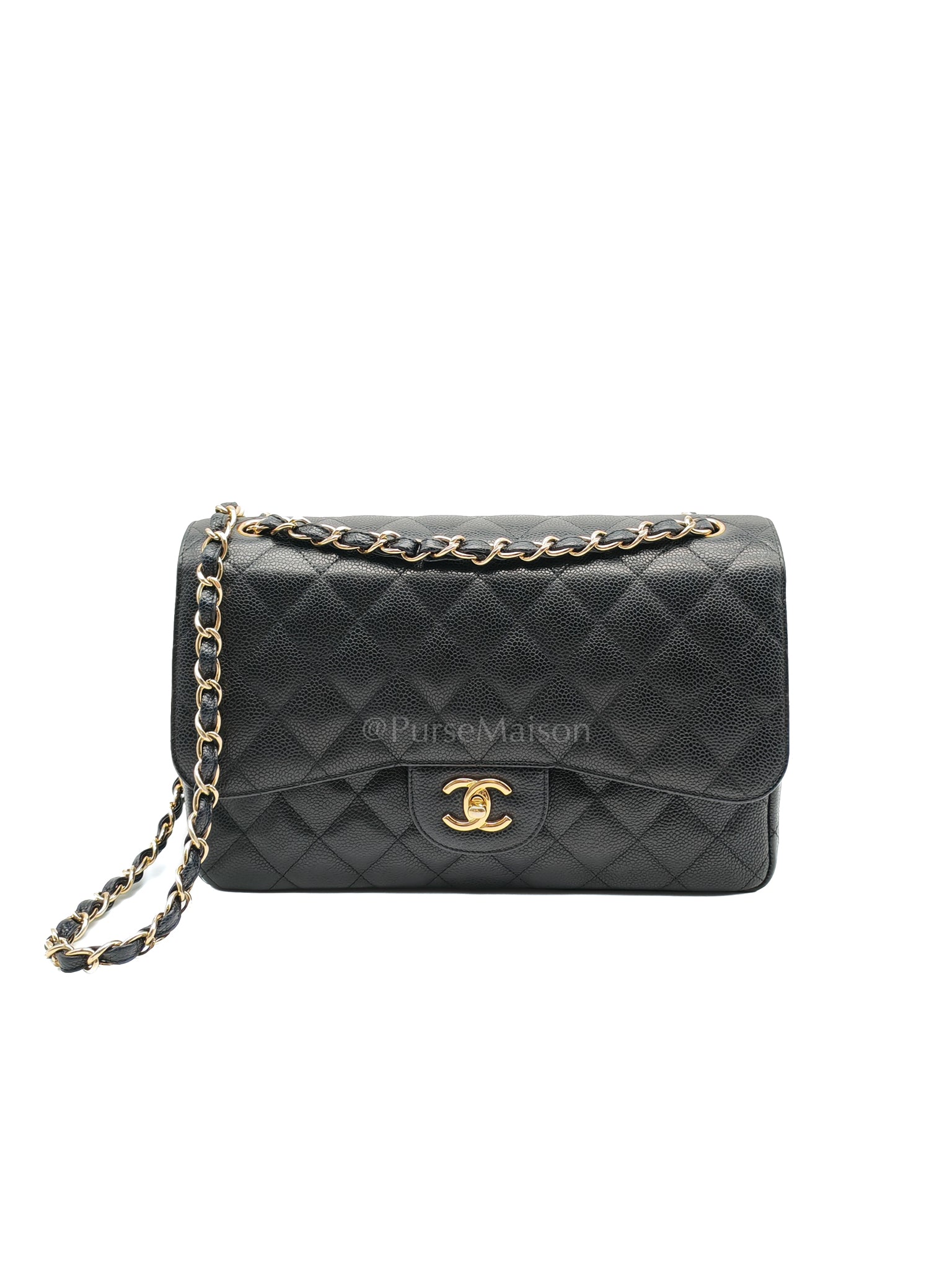 Classic Double Flap Jumbo in Black Caviar Leather and Gold Hardware Series 14 | Purse Maison Luxury Bags Shop