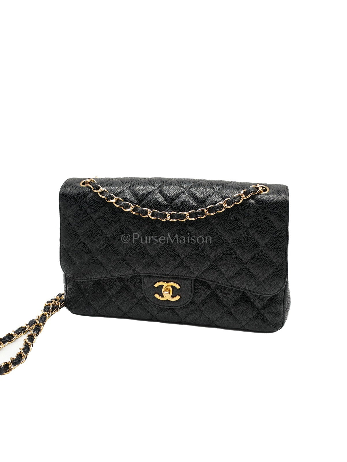 Classic Double Flap Jumbo In Black Caviar Leather and Gold Hardware Series 15 | Purse Maison Luxury Bags Shop