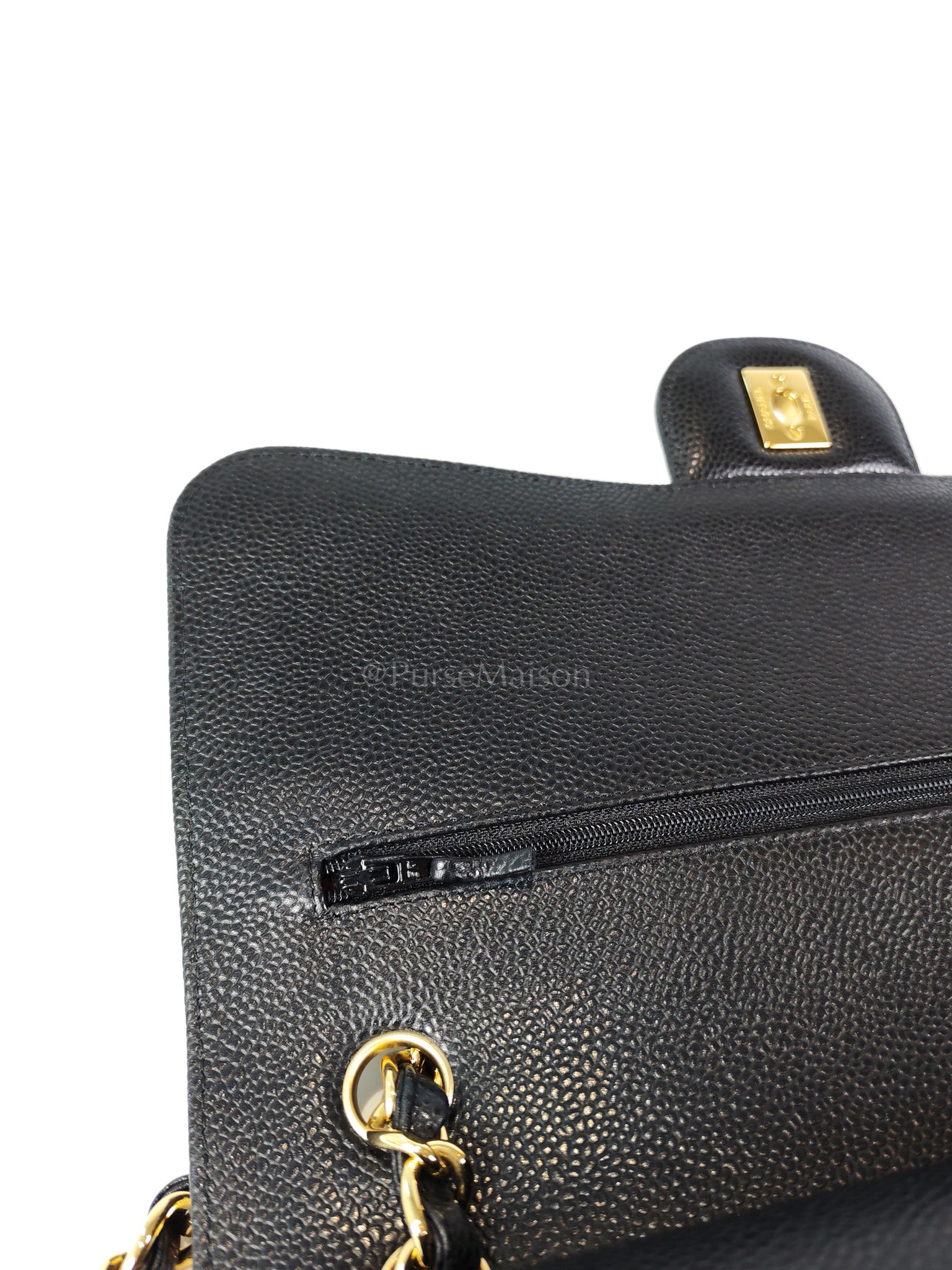 Classic Double Flap Jumbo in Black Caviar Leather and Gold Hardware Series 22 | Purse Maison Luxury Bags Shop