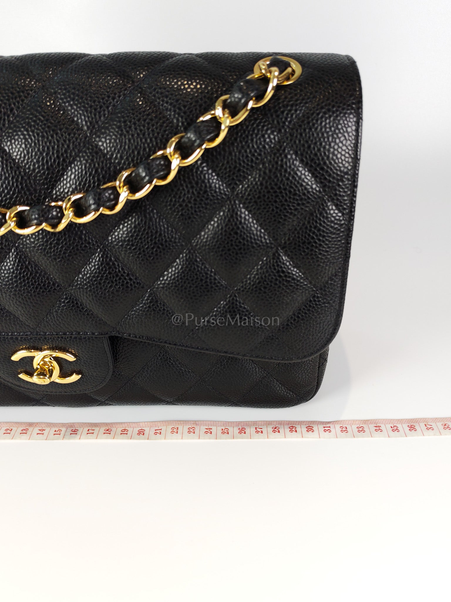 Classic Double Flap Jumbo in Black Caviar Leather and Gold Hardware Series 22 | Purse Maison Luxury Bags Shop