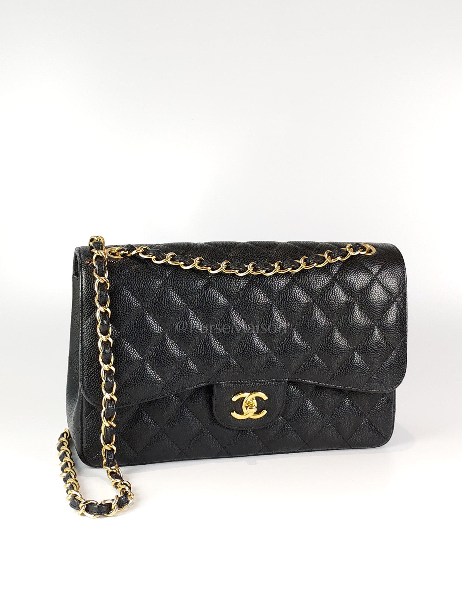 Classic Double Flap Jumbo in Black Caviar Leather and Gold Hardware Series 22 | Purse Maison Luxury Bags Shop