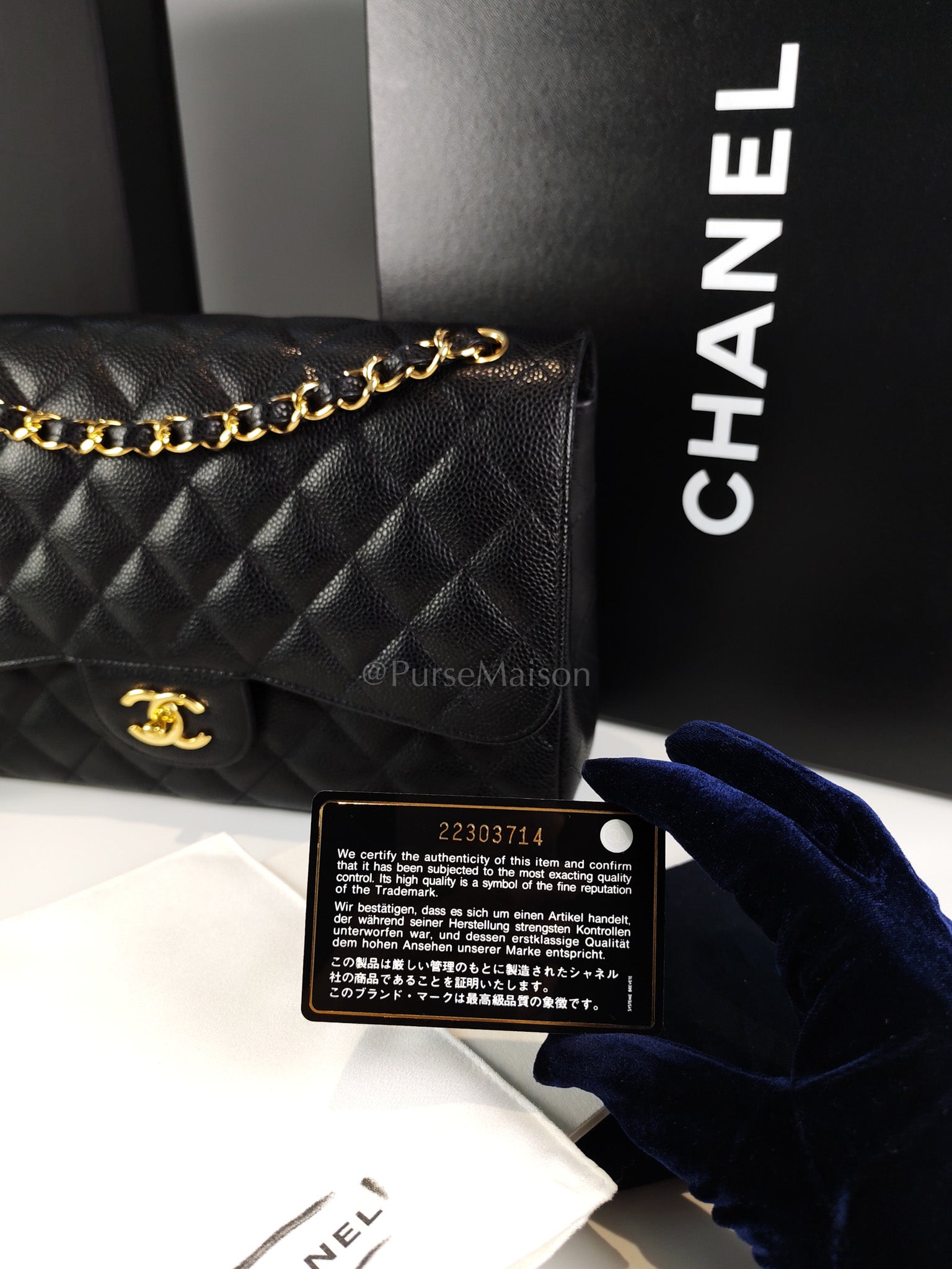 Classic Double Flap Jumbo in Black Caviar Leather and Gold Hardware Series 22 | Purse Maison Luxury Bags Shop