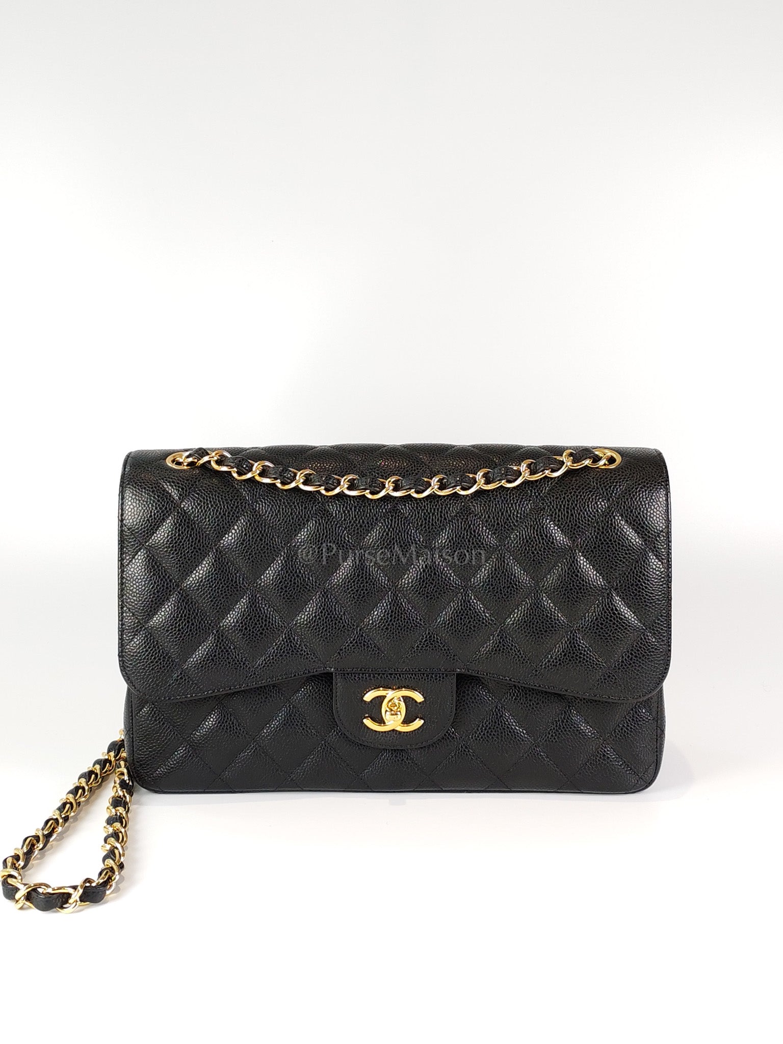 Classic Double Flap Jumbo in Black Caviar Leather and Gold Hardware Series 22 | Purse Maison Luxury Bags Shop
