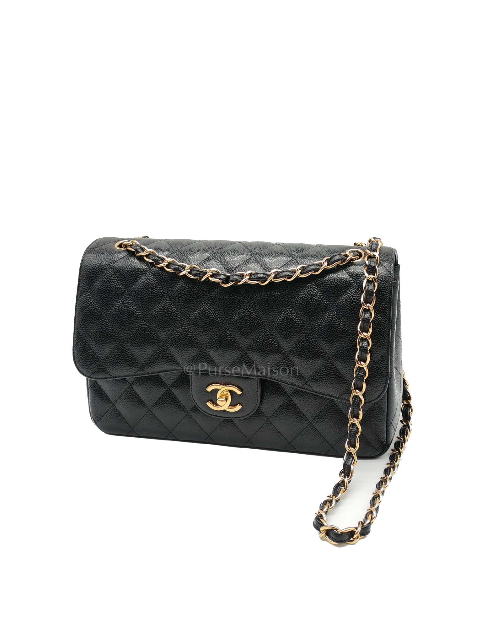Classic Double Flap Jumbo in Black Caviar Leather and Gold Hardware Series 26 | Purse Maison Luxury Bags Shop
