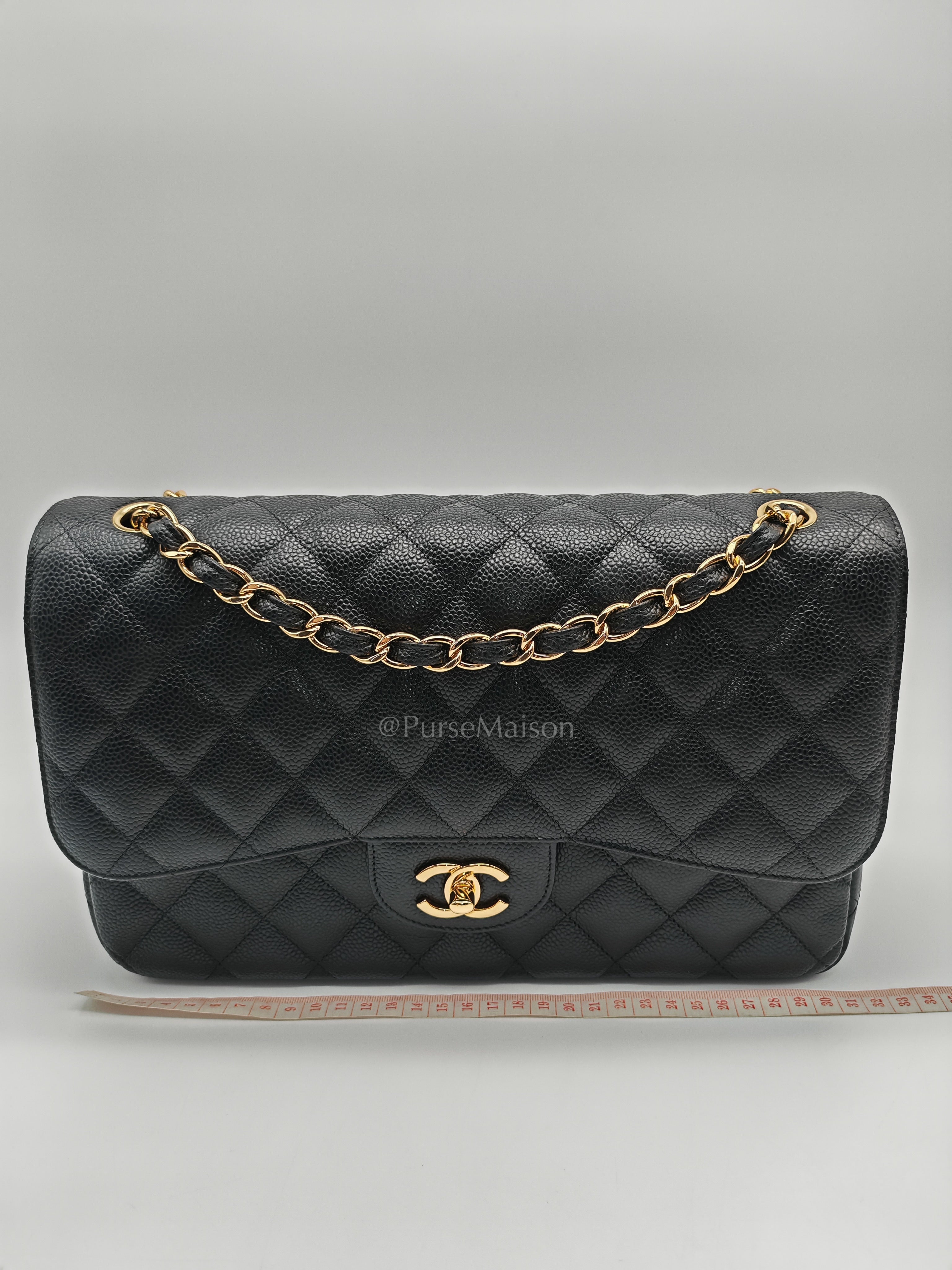 Classic Double Flap Jumbo in Black Caviar Leather and Gold Hardware Series 27 | Purse Maison Luxury Bags Shop