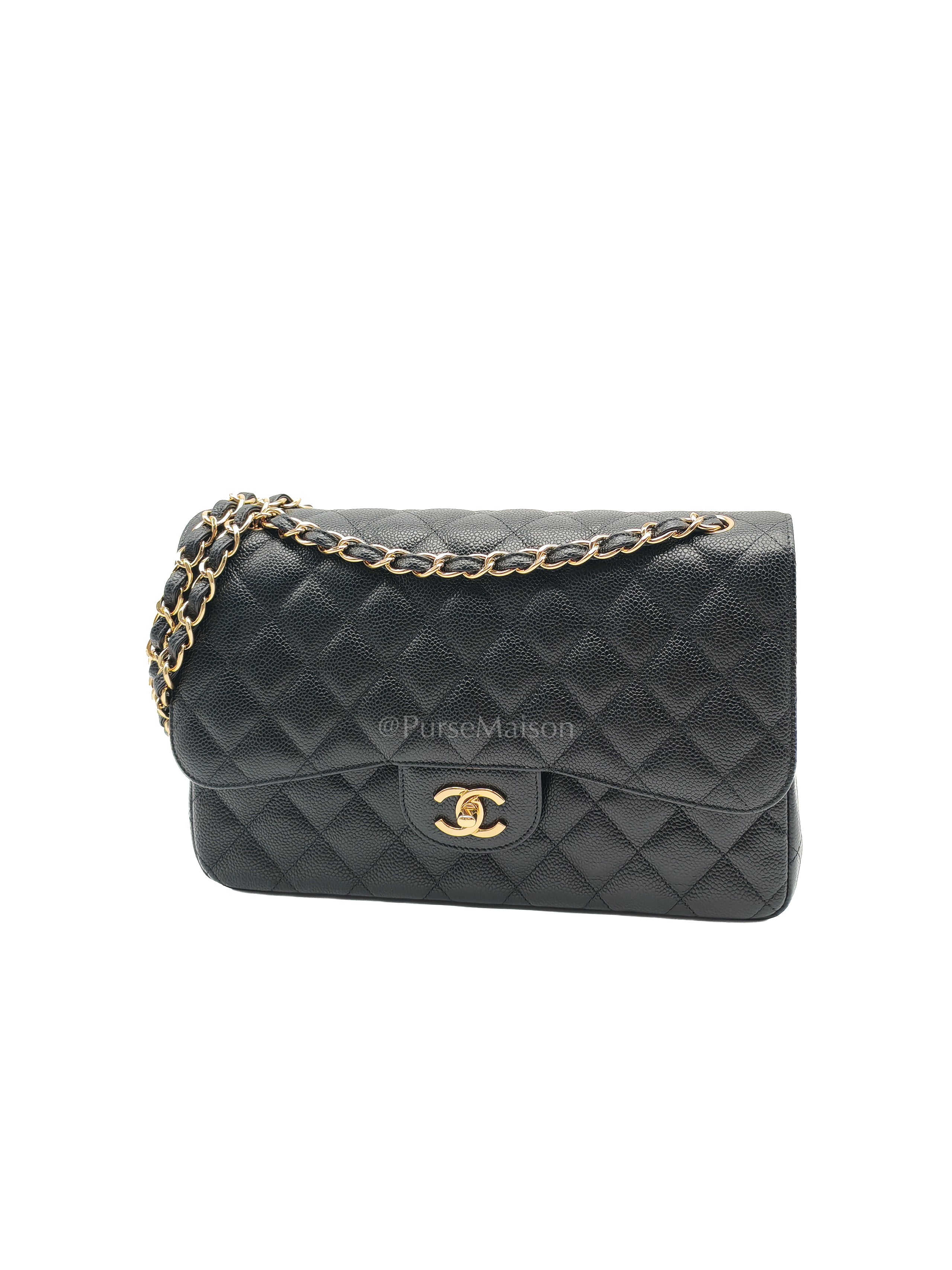 Classic Double Flap Jumbo in Black Caviar Leather and Gold Hardware Series 27 | Purse Maison Luxury Bags Shop