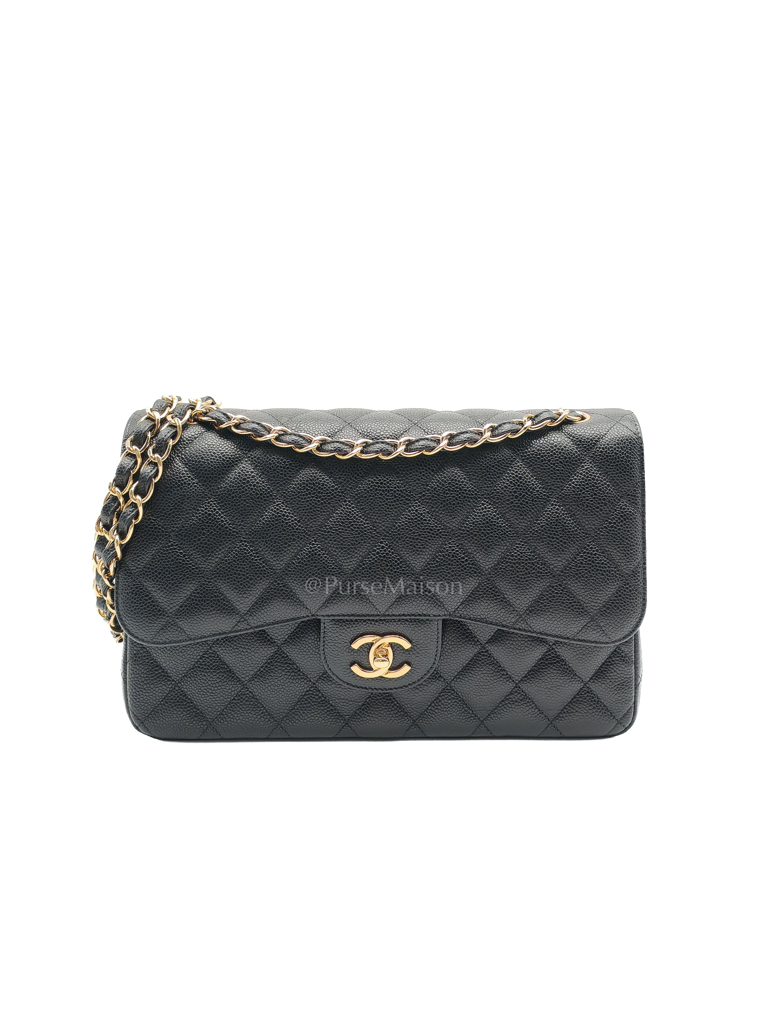 Classic Double Flap Jumbo in Black Caviar Leather and Gold Hardware Series 27 | Purse Maison Luxury Bags Shop