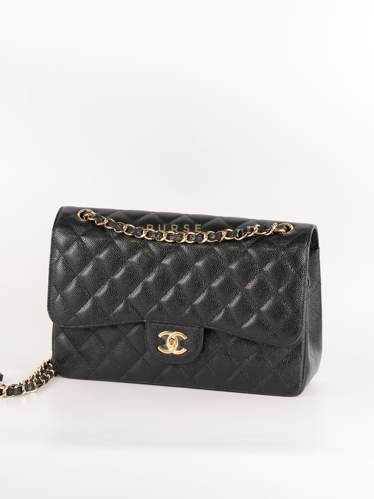 Classic Double Flap Jumbo In Black Caviar Leather & Gold Hardware Series 18 | Purse Maison Luxury Bags Shop