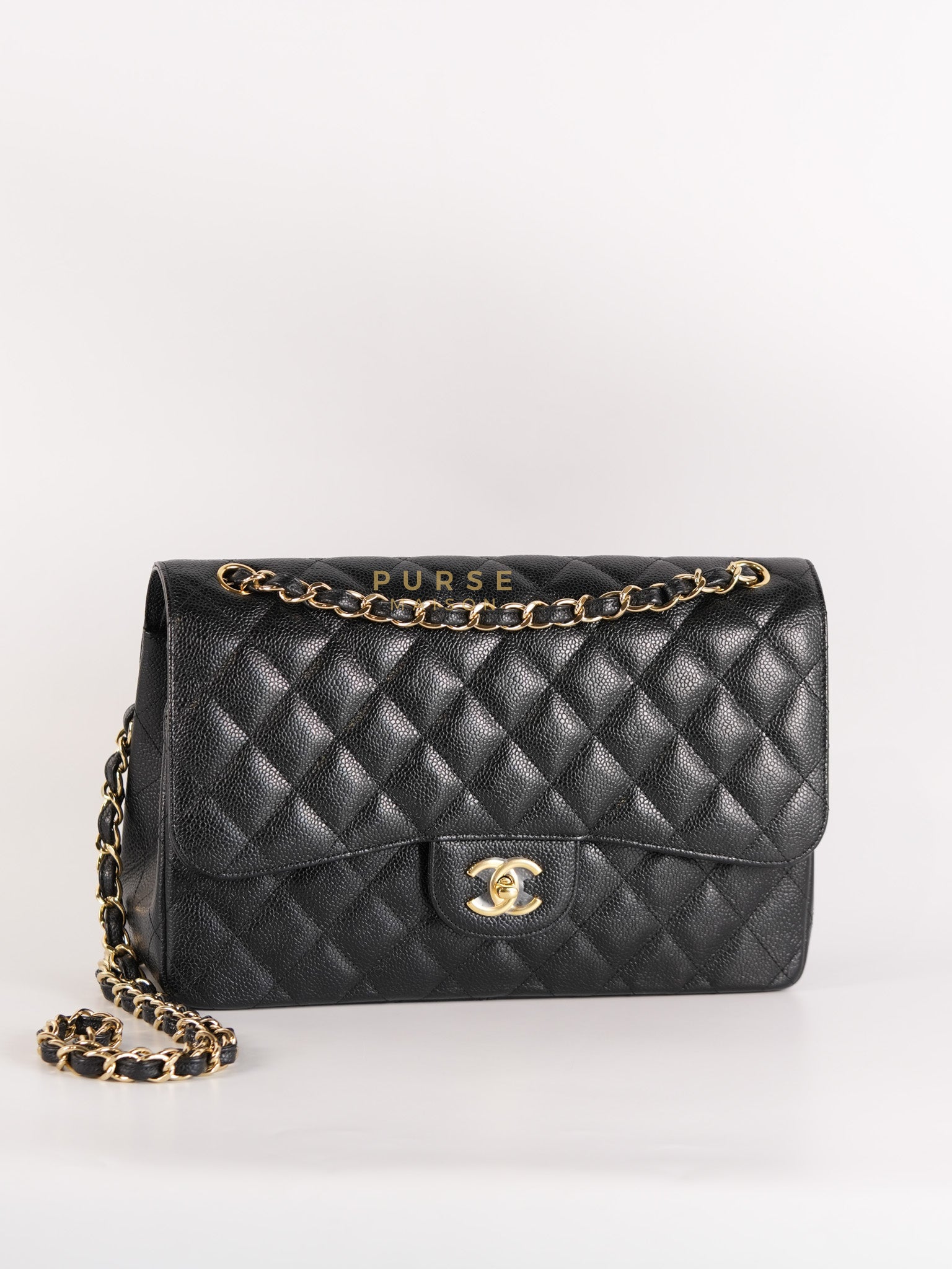 Classic Double Flap Jumbo In Black Caviar Leather & Gold Hardware Series 18 | Purse Maison Luxury Bags Shop