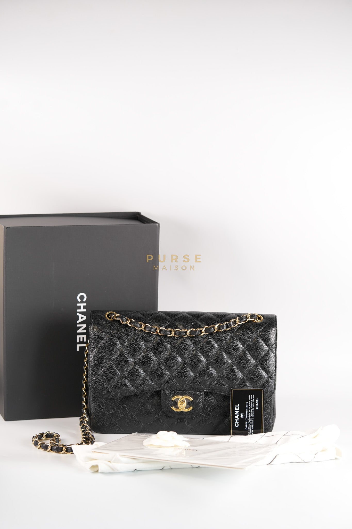 Classic Double Flap Jumbo In Black Caviar Leather & Gold Hardware Series 18 | Purse Maison Luxury Bags Shop