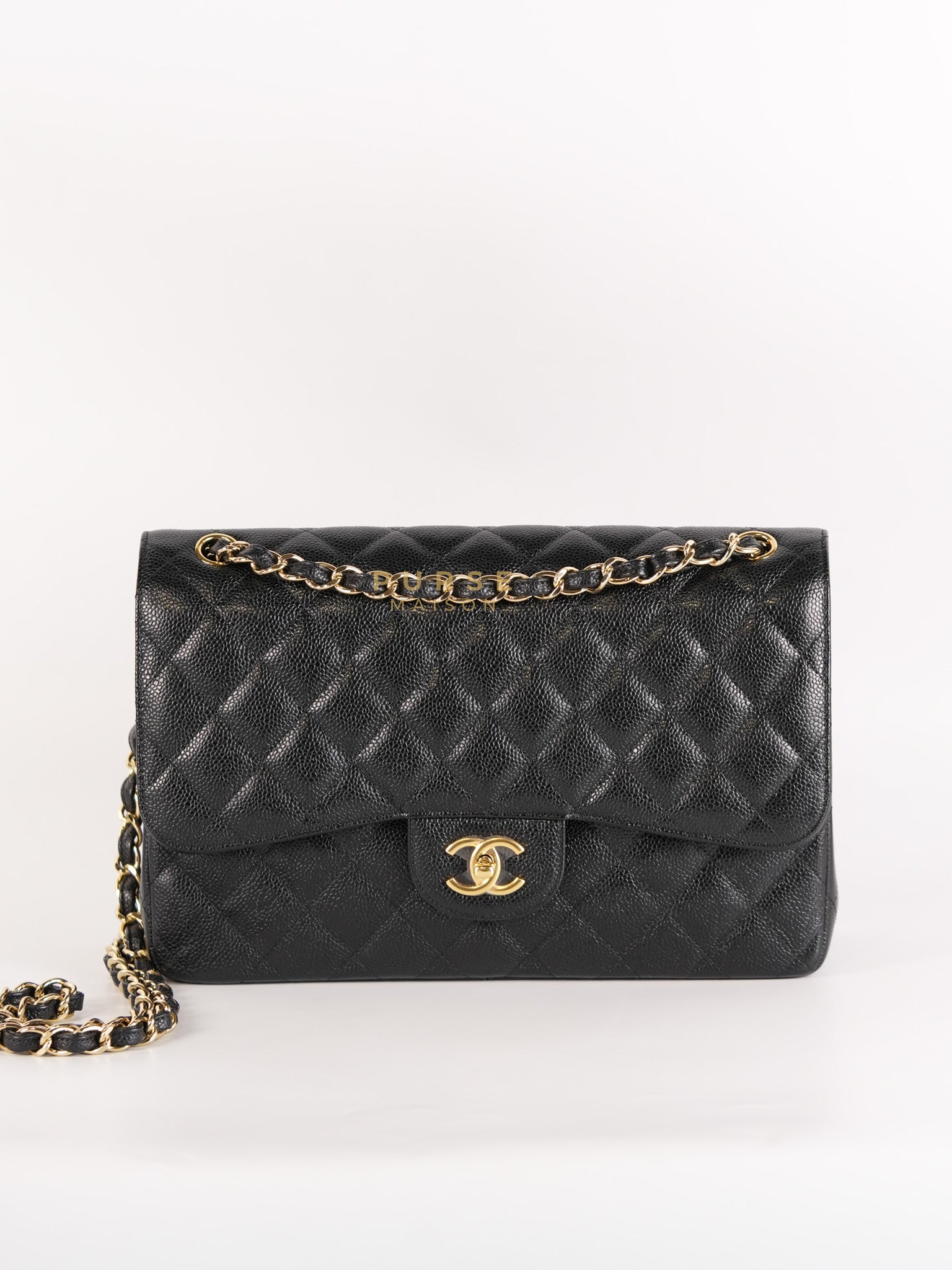 Classic Double Flap Jumbo In Black Caviar Leather & Gold Hardware Series 18 | Purse Maison Luxury Bags Shop