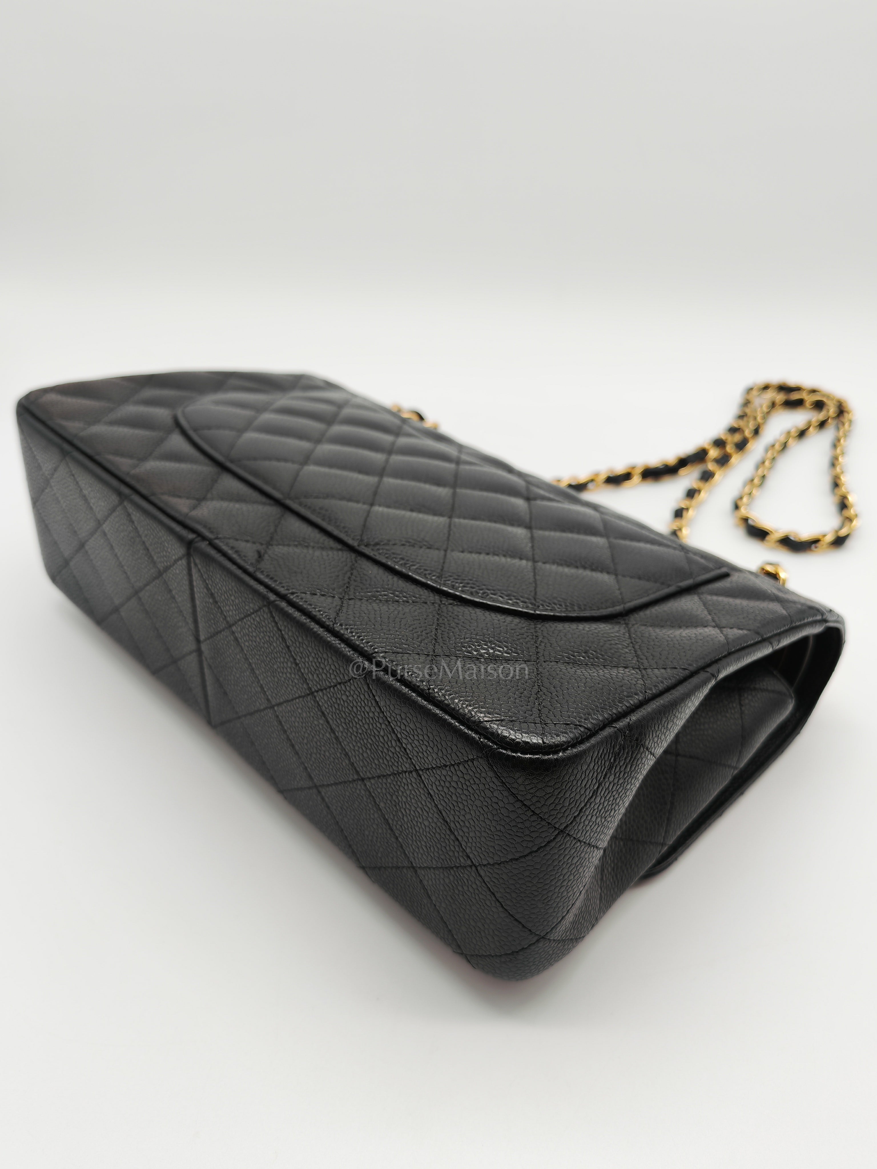 Classic Double Flap Jumbo in Black Caviar Leather & Gold Hardware Series 22 | Purse Maison Luxury Bags Shop