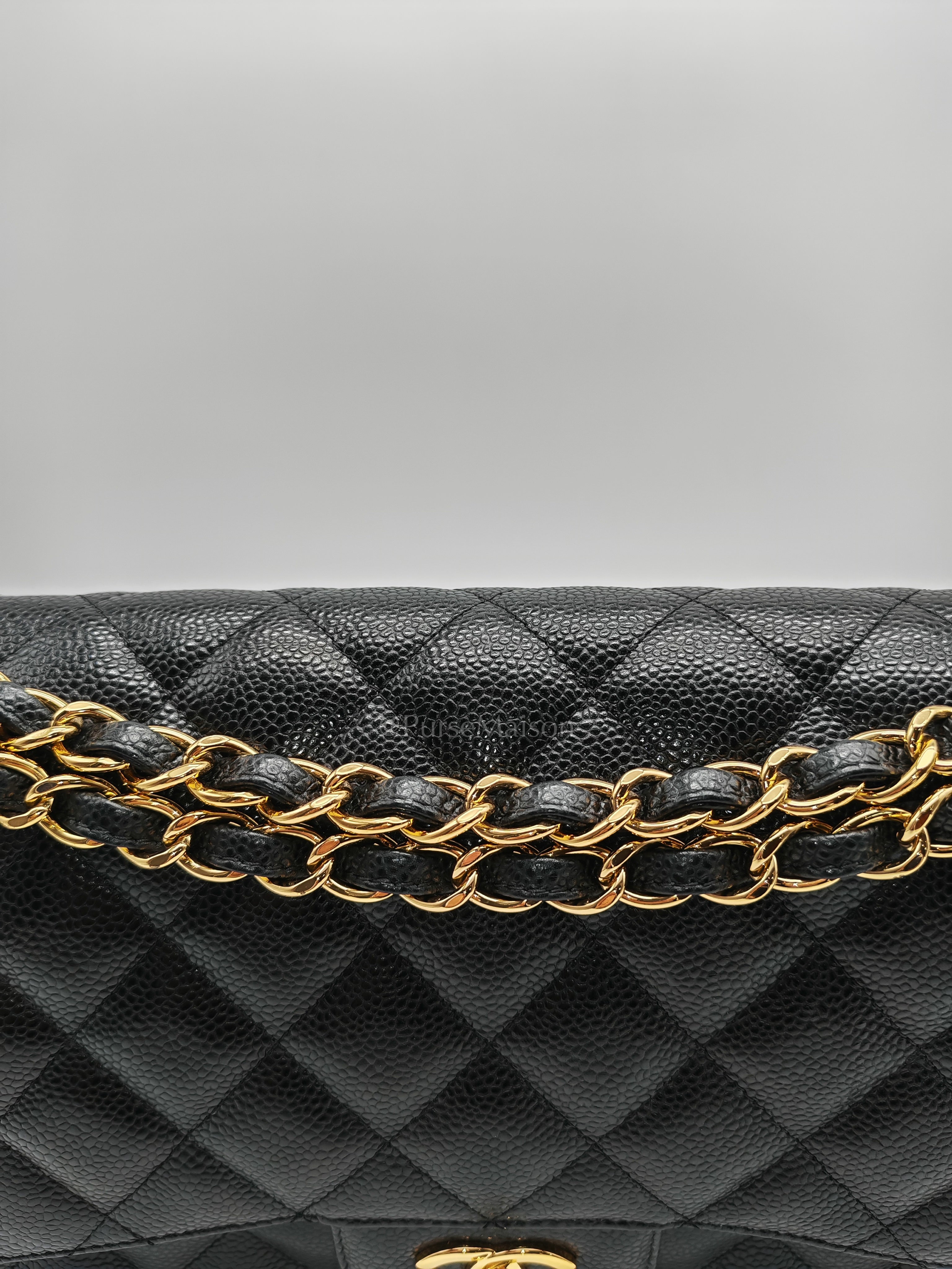 Classic Double Flap Jumbo in Black Caviar Leather & Gold Hardware Series 22 | Purse Maison Luxury Bags Shop