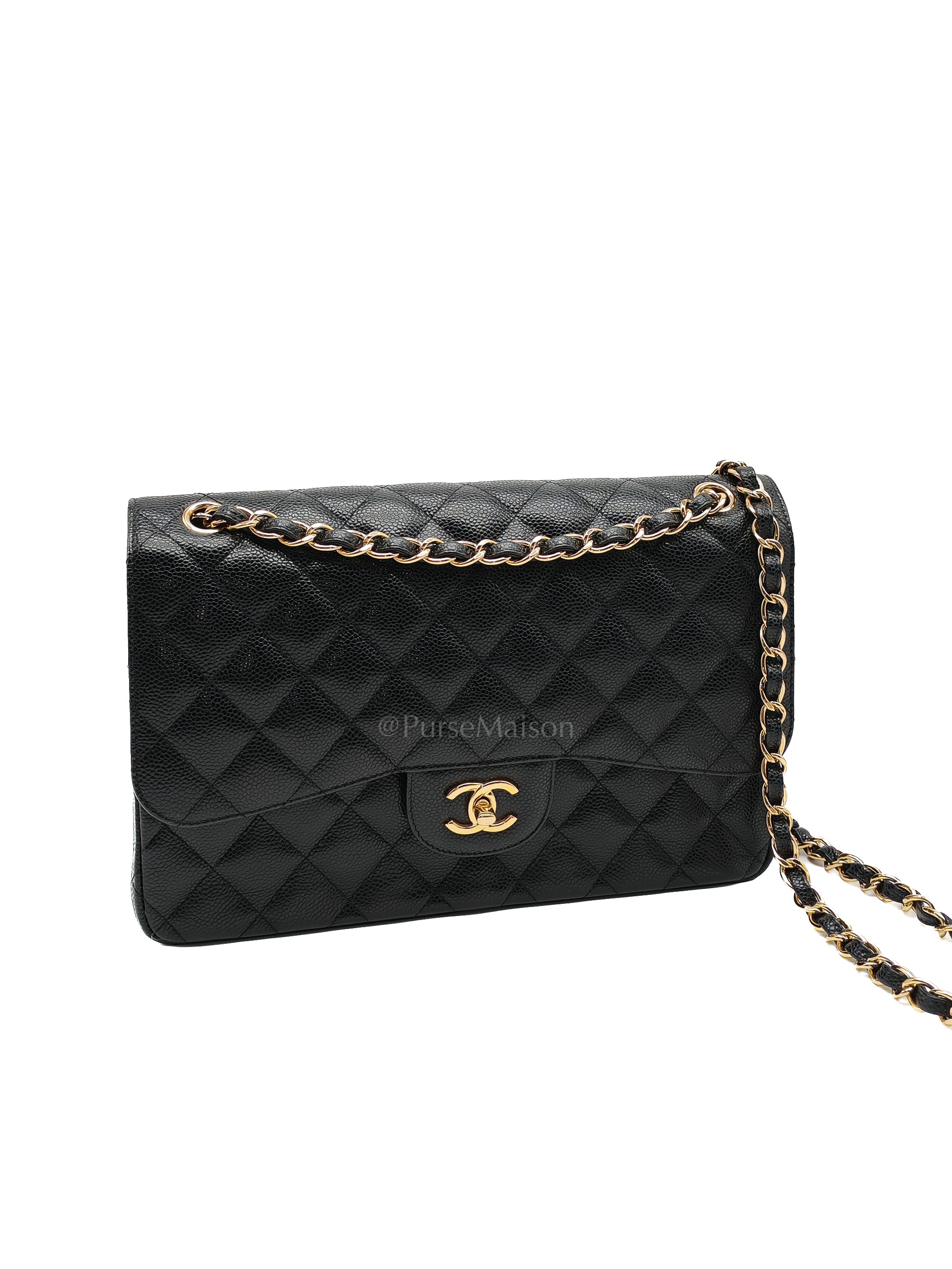 Classic Double Flap Jumbo in Black Caviar Leather & Gold Hardware Series 22 | Purse Maison Luxury Bags Shop