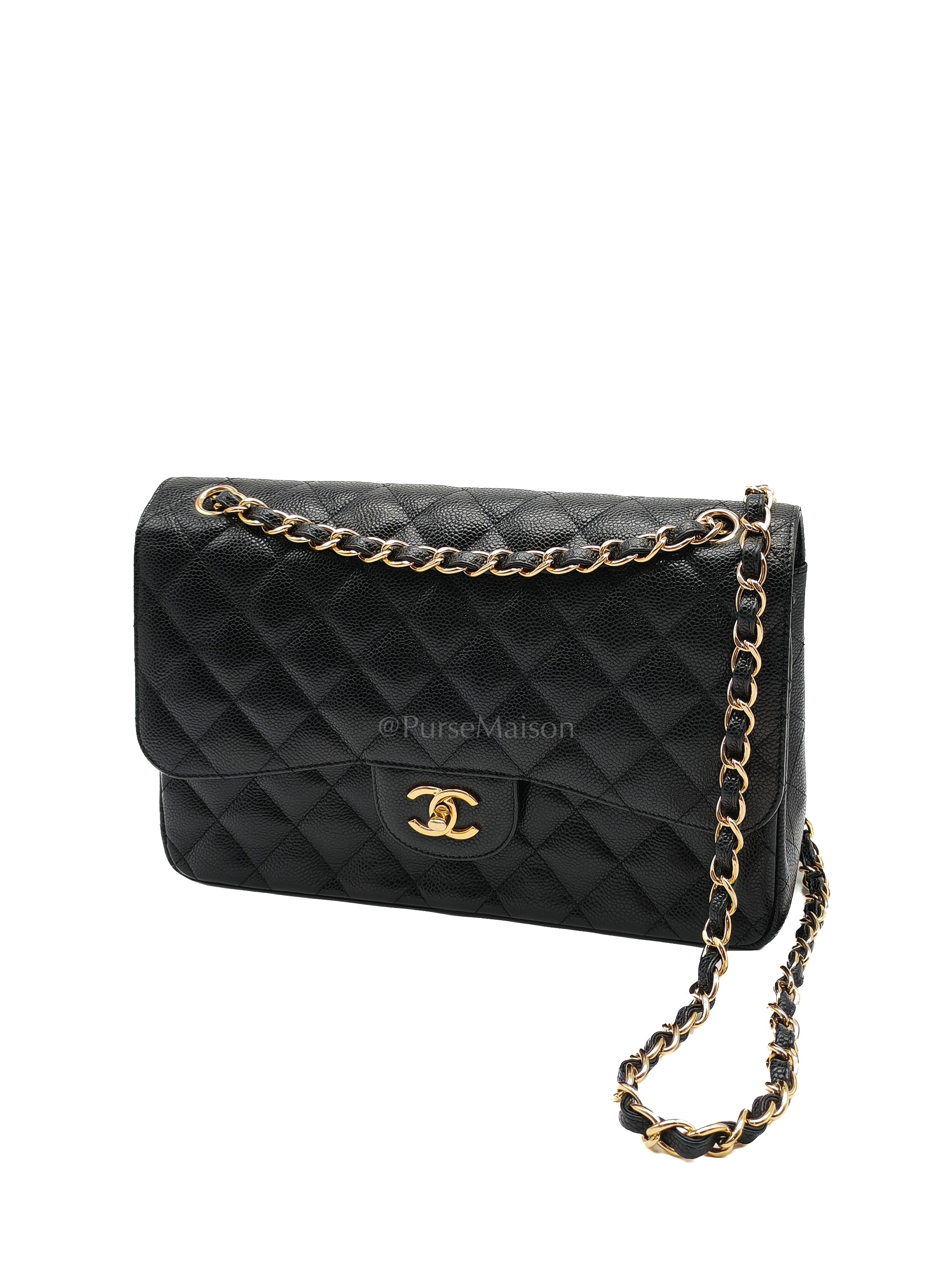 Classic Double Flap Jumbo in Black Caviar Leather & Gold Hardware Series 22 | Purse Maison Luxury Bags Shop