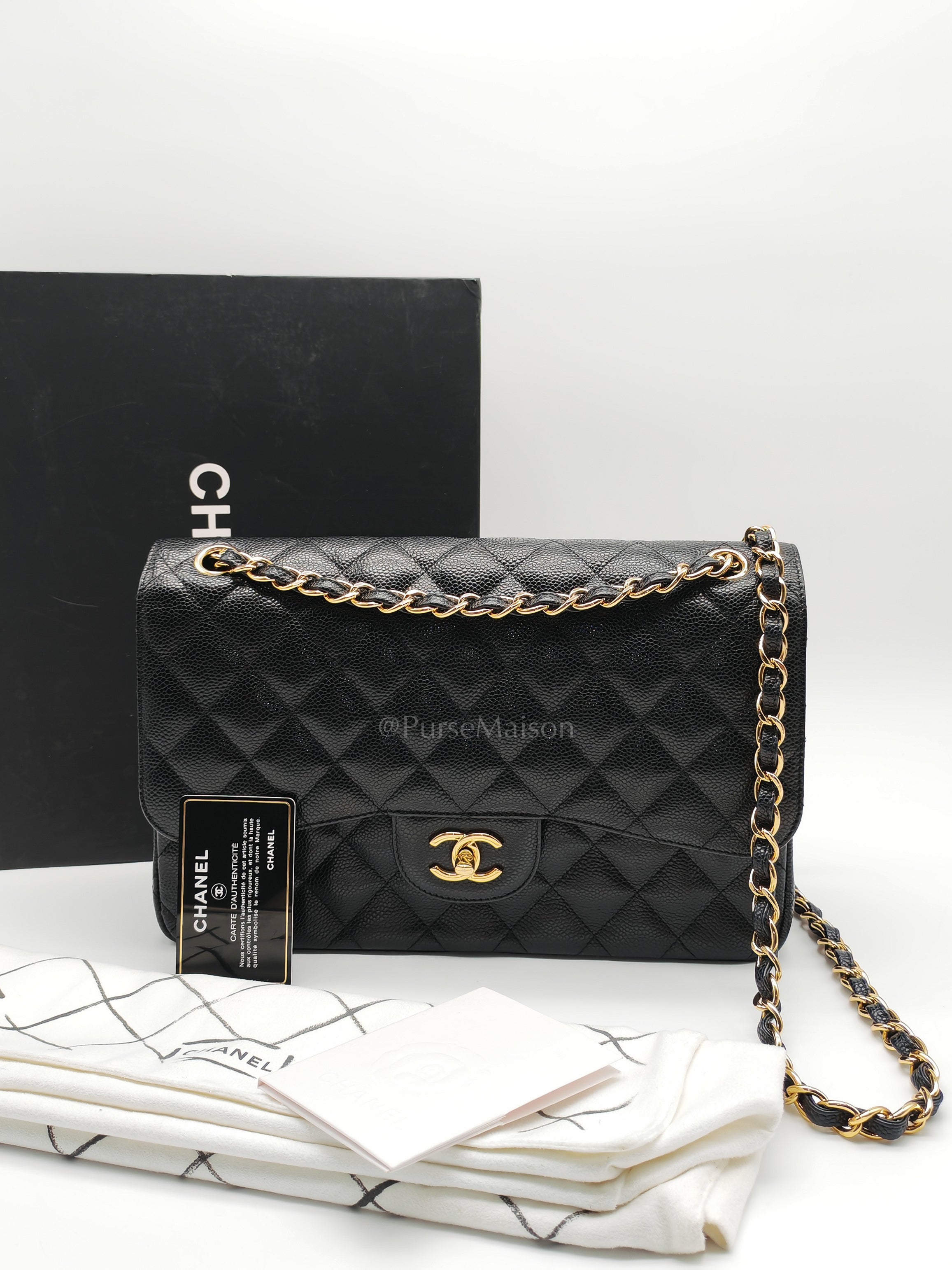 Classic Double Flap Jumbo in Black Caviar Leather & Gold Hardware Series 22 | Purse Maison Luxury Bags Shop