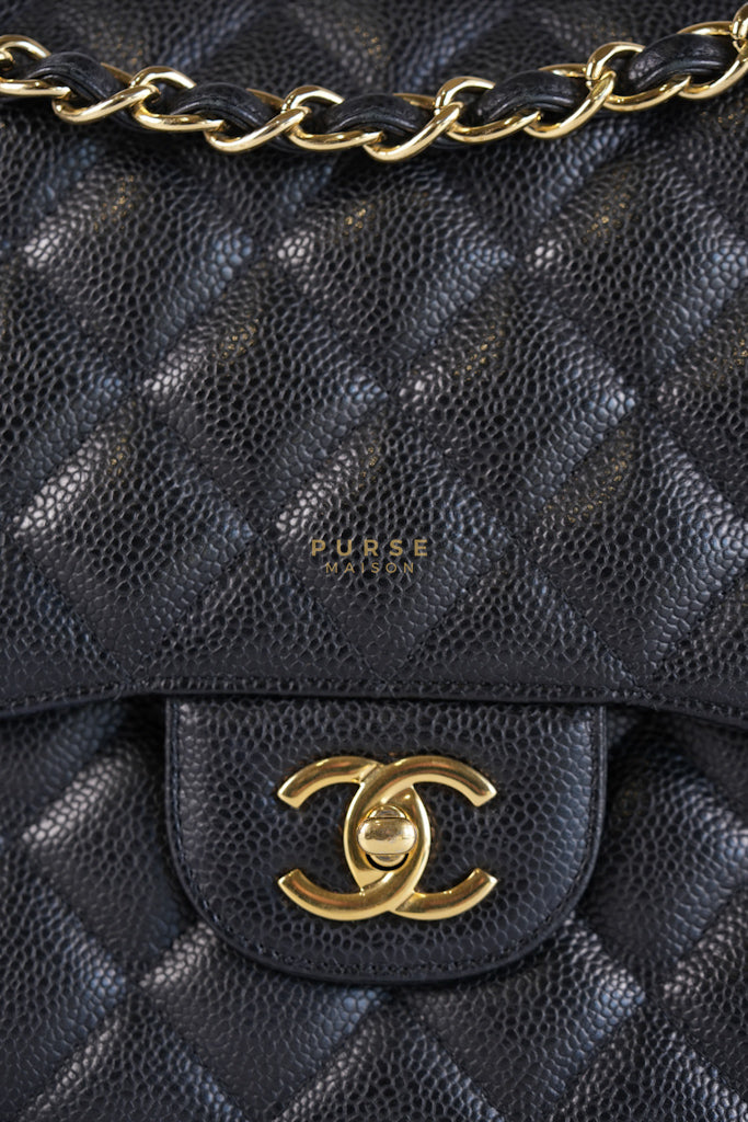 Classic Double Flap Jumbo in Black Caviar Leather in Gold Hardware (Series 19) | Purse Maison Luxury Bags Shop