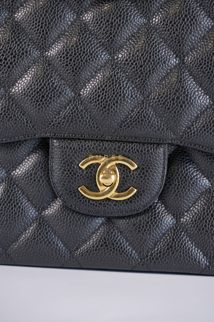 Classic Double Flap Jumbo in Black Caviar Leather in Gold Hardware (Series 19) | Purse Maison Luxury Bags Shop
